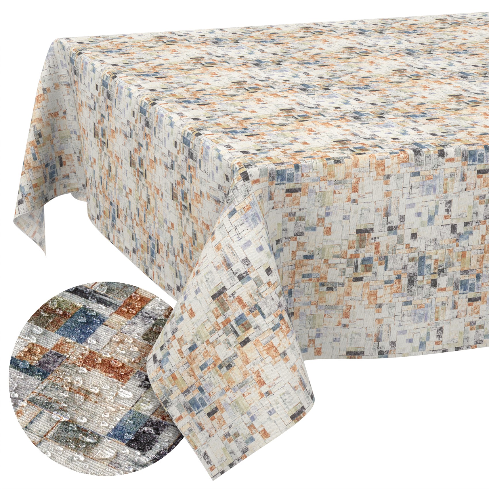 Stoff Tischdecke abwaschbar Tischwäsche Textil Tischtuch Baumwolle Polyester Holzmosaik Outdoor Tischdecke Gartentischdecke