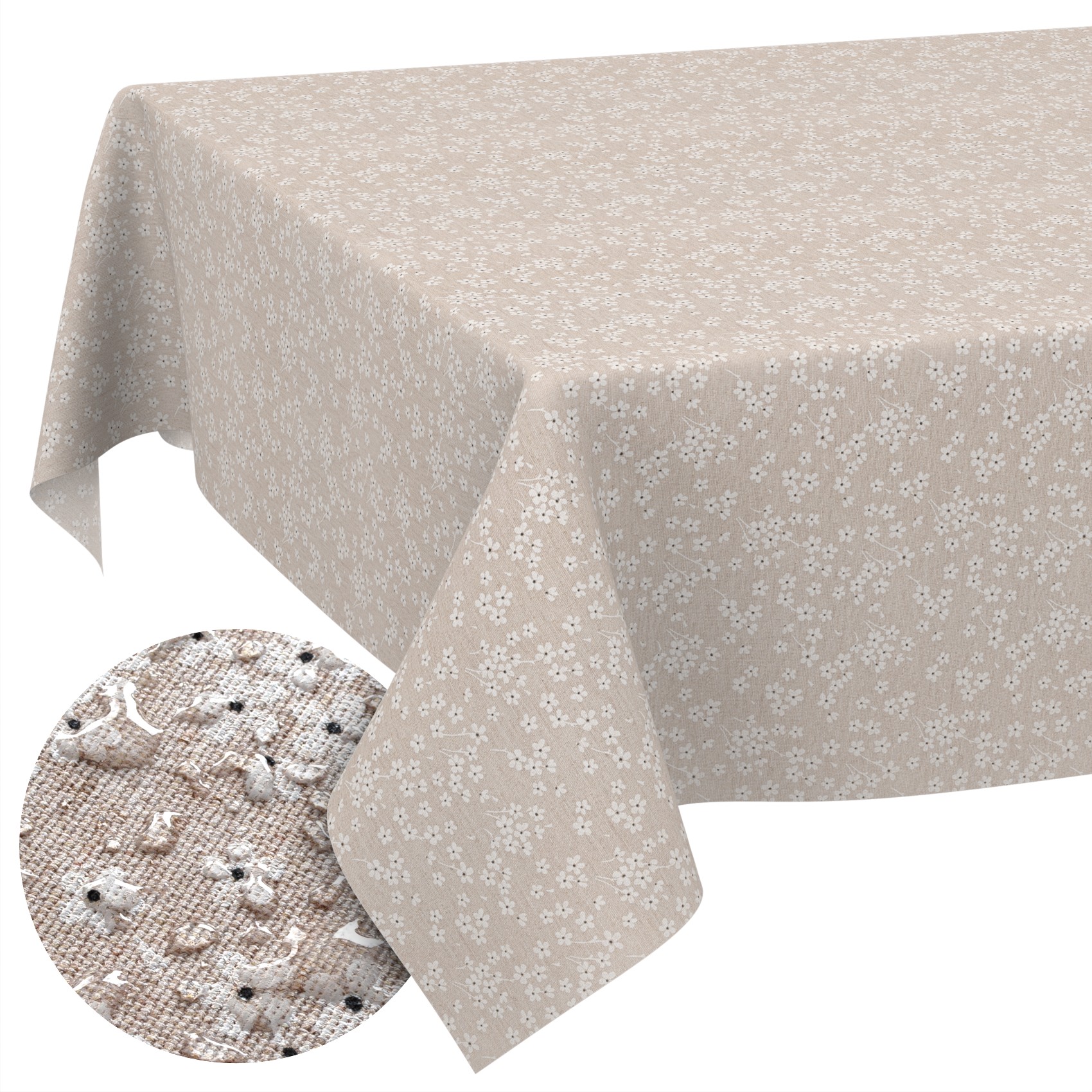 GTGANNA-10_SQ_10FBK Stoff Tischdecke abwaschbar Tischwäsche Textil Tischtuch Baumwolle Polyester Violen Beige Outdoor Tischdecke Gartentischdecke
