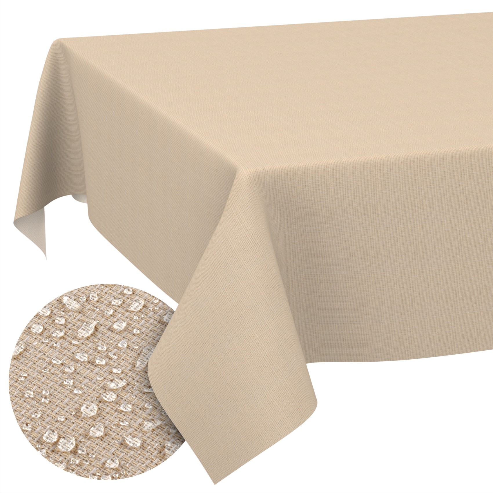 GTGANNA-18_SQ_10FBK Stoff Tischdecke abwaschbar Tischwäsche Textil Tischtuch Baumwolle Polyester Beige Outdoor Tischdecke Gartentischdecke