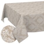 Stoff Tischdecke Tischwäsche Textil Tischtuch Baumwolle Polyester Jacquard Ornamente Meterware Premium Barock Beige Outdoor Tischdecke Gartentischdecke
