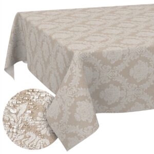 Stoff Tischdecke Tischwäsche Textil Tischtuch Baumwolle Polyester Jacquard Ornamente Meterware Premium Barock Beige Outdoor Tischdecke Gartentischdecke