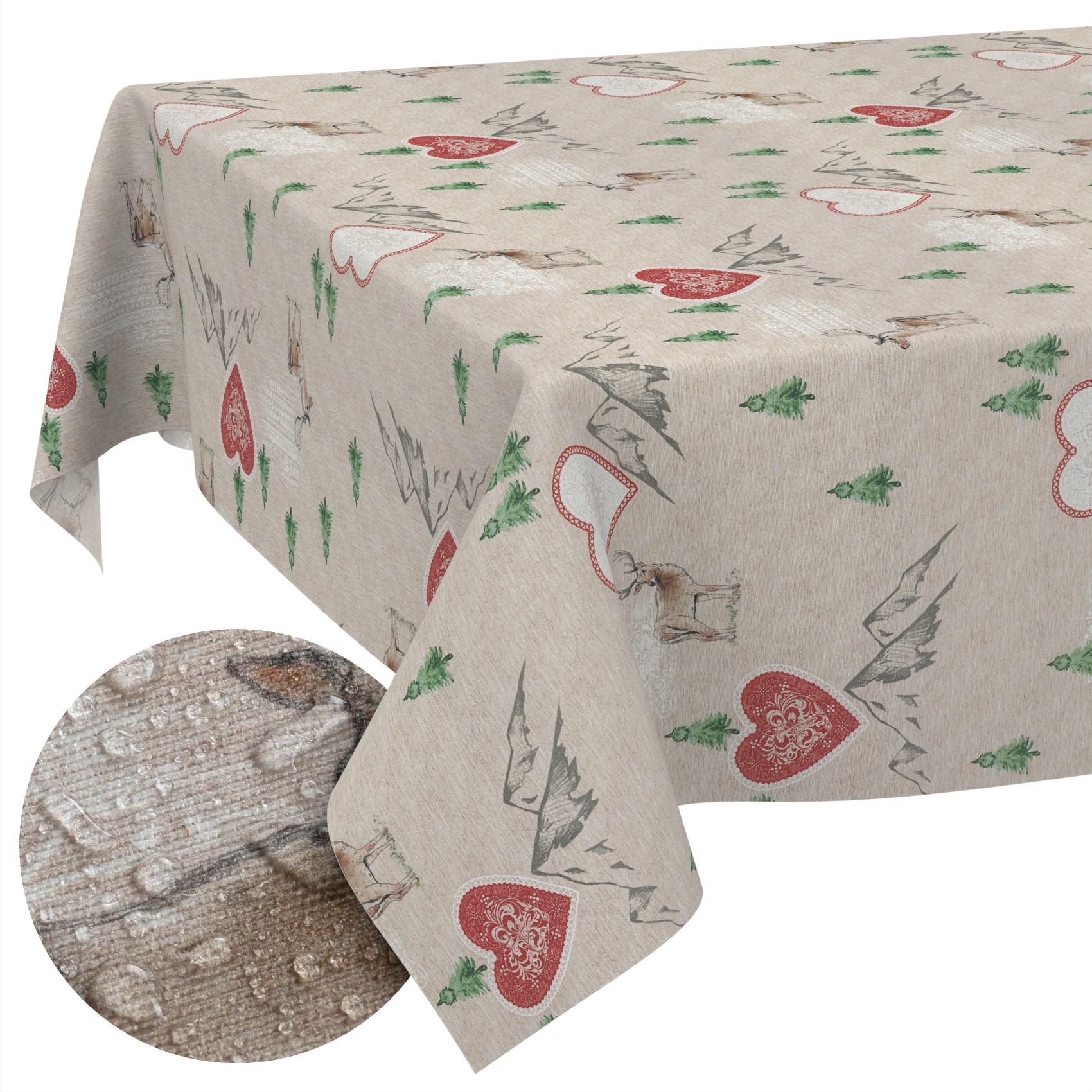 GTGANNA-34_10 Weihnachtstischdecke Stofftischdecke Tischwäsche abwaschbar Tischtuch Baumwolle Polyester Weihnachten Berge