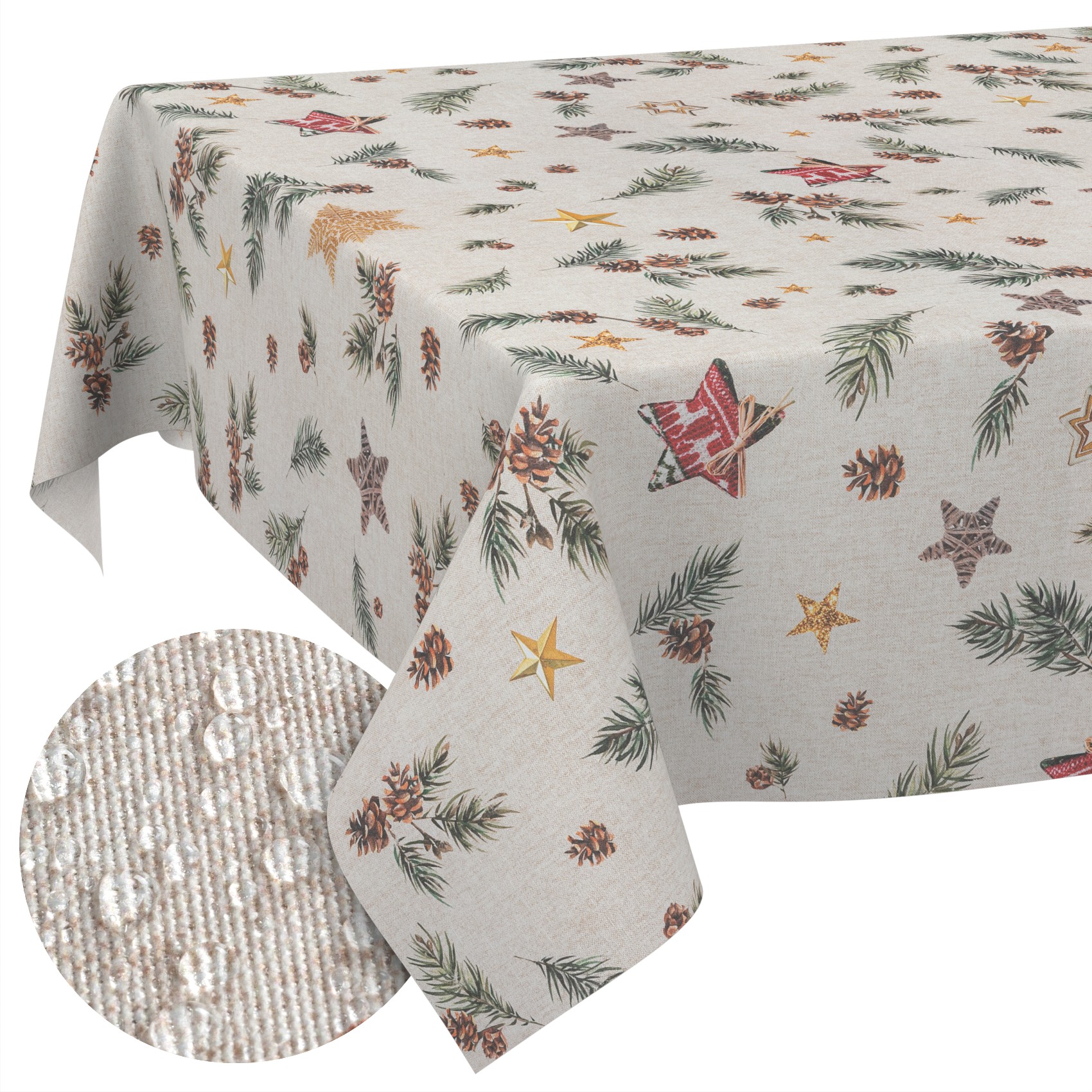 GTGANNA-35_10 Weihnachtstischdecke Stofftischdecke Tischwäsche abwaschbar Tischtuch Baumwolle Polyester Weihnachten Stern