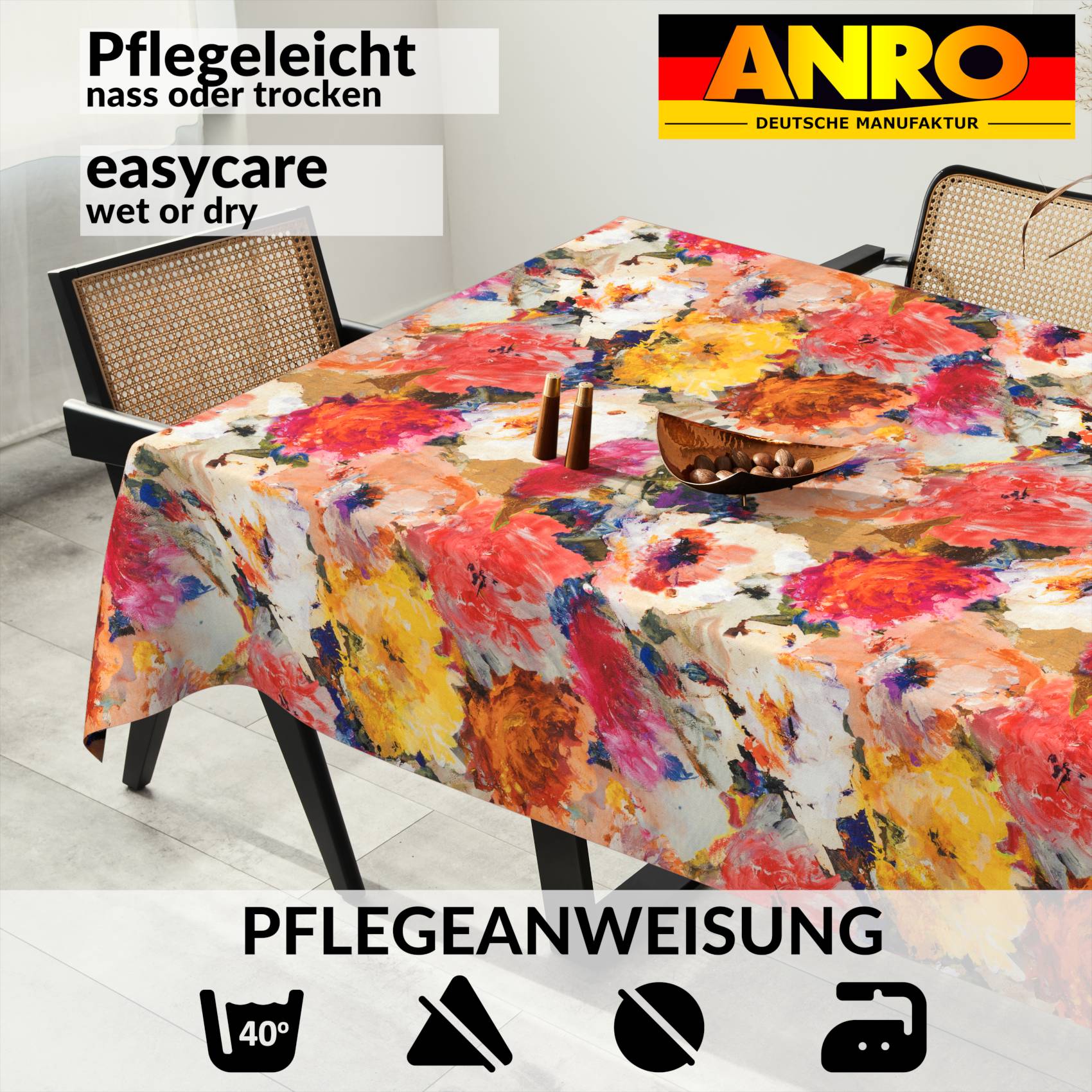 VIL3626_SQ_91 Tischdecke abwaschbar Stofftischdecke Gartentischdecke Textil Tischtuch Tafeldecke Meterware Kunst