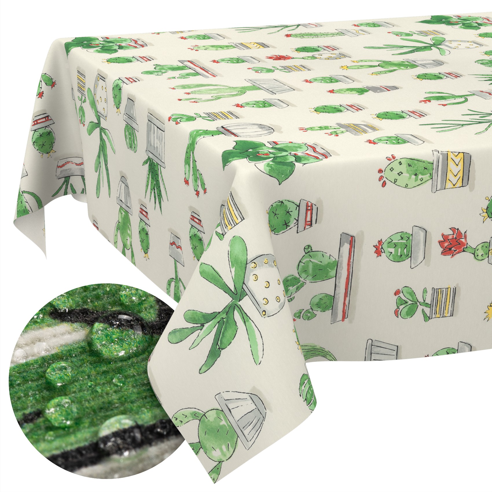 VIL2381_SQ_13B Tischdecke abwaschbar Stofftischdecke Gartentischdecke Textil Tischtuch Tafeldecke Meterware Kaktus