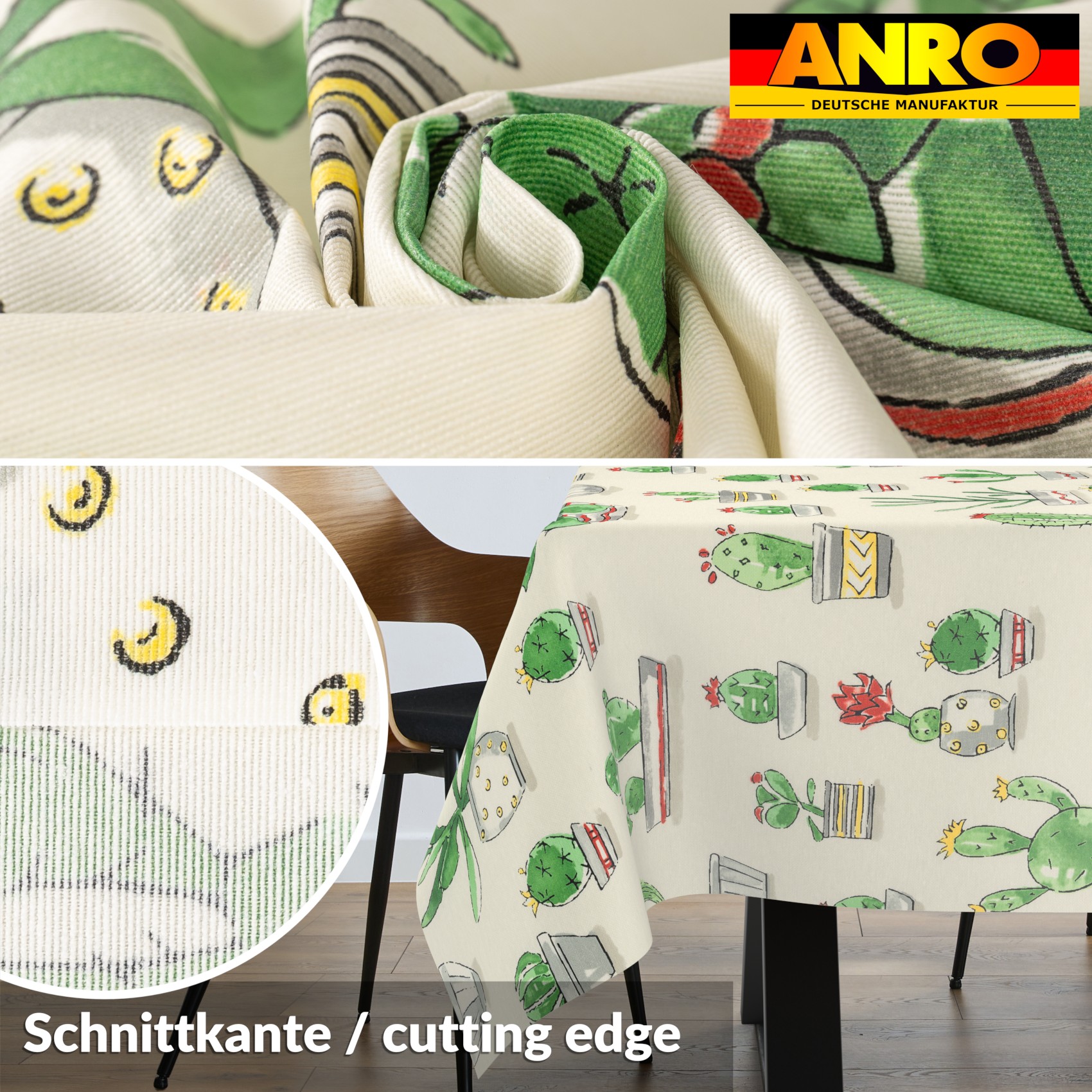 VIL2381_SQ_30 Tischdecke abwaschbar Stofftischdecke Gartentischdecke Textil Tischtuch Tafeldecke Meterware Kaktus