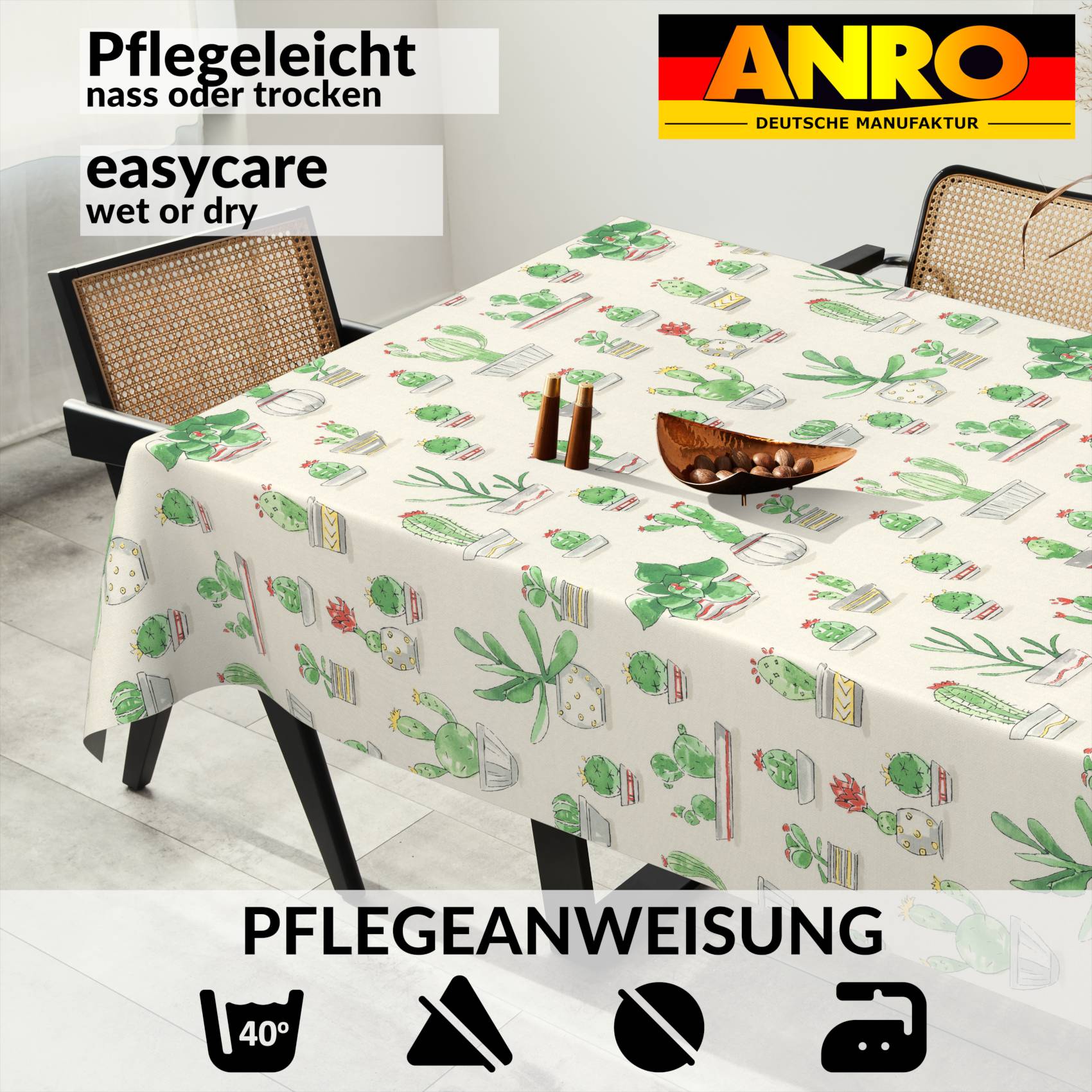VIL2381_SQ_91 Tischdecke abwaschbar Stofftischdecke Gartentischdecke Textil Tischtuch Tafeldecke Meterware Kaktus