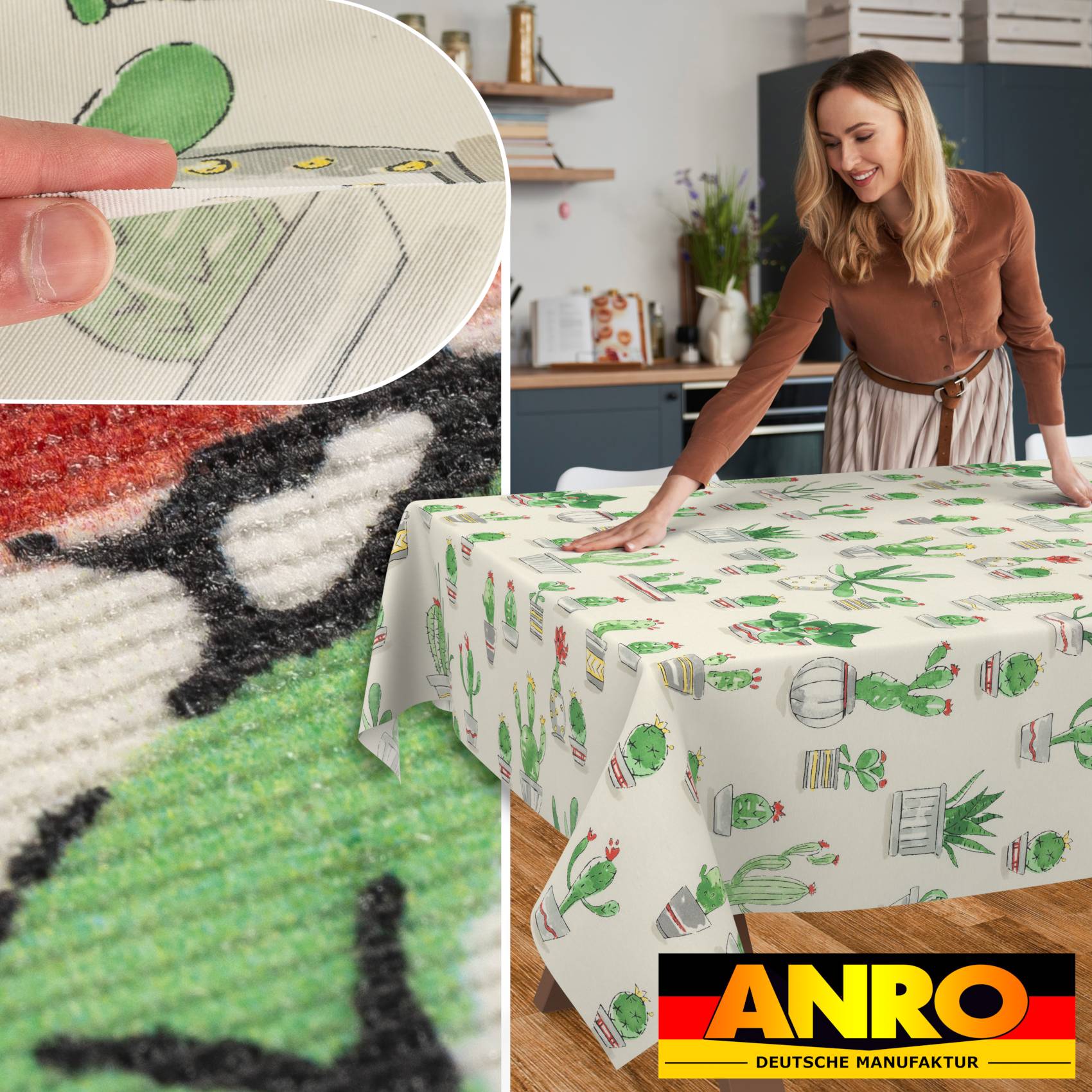 VIL2381_20 Tischdecke abwaschbar Stofftischdecke Gartentischdecke Textil Tischtuch Tafeldecke Meterware Kaktus