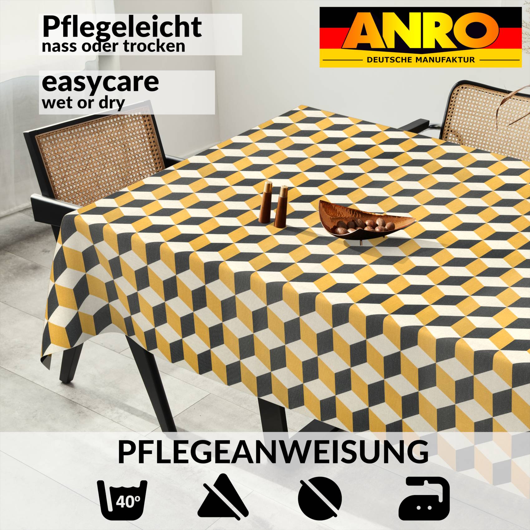 VIL2937_SQ_91 Tischdecke abwaschbar Stofftischdecke Gartentischdecke Textil Tischtuch Tafeldecke Meterware 3D Effekt