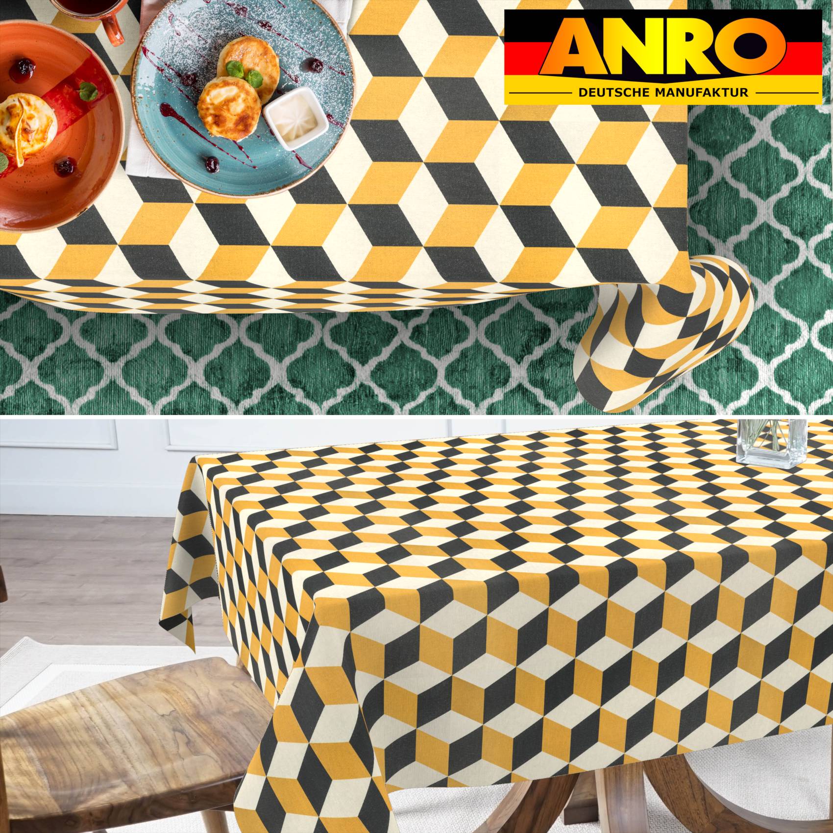 VIL2937_SQ_70 Tischdecke abwaschbar Stofftischdecke Gartentischdecke Textil Tischtuch Tafeldecke Meterware 3D Effekt