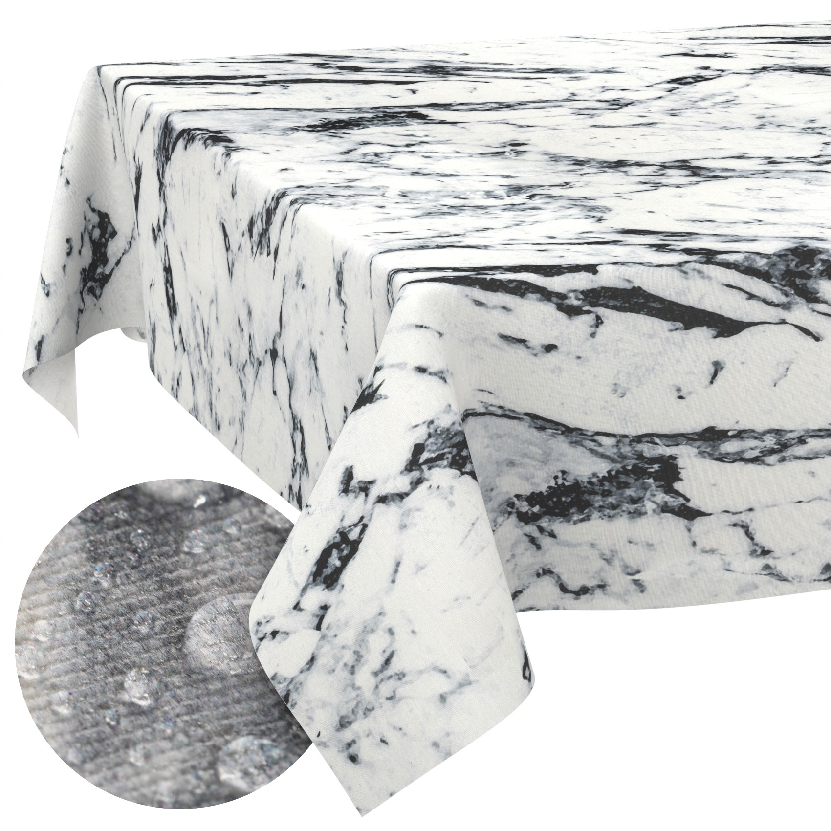 VIL2517_SQ_13B Tischdecke abwaschbar Stofftischdecke Gartentischdecke Textil Tischtuch Tafeldecke Meterware Marmor Schwarz
