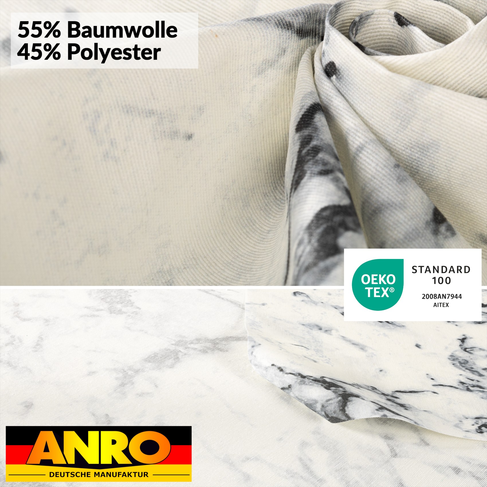 VIL2517_SQ_50 Tischdecke abwaschbar Stofftischdecke Gartentischdecke Textil Tischtuch Tafeldecke Meterware Marmor Schwarz