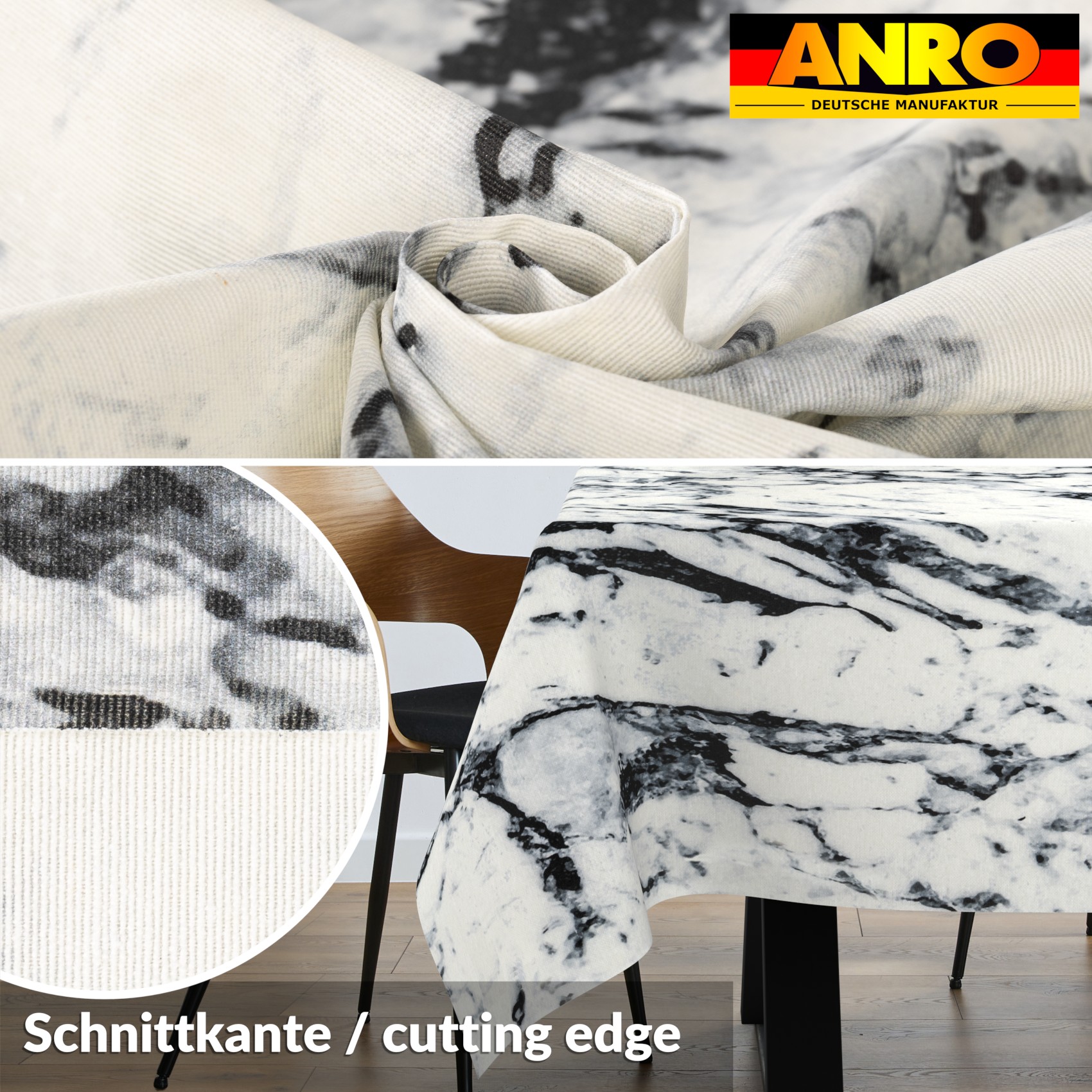 VIL2517_SQ_30 Tischdecke abwaschbar Stofftischdecke Gartentischdecke Textil Tischtuch Tafeldecke Meterware Marmor Schwarz