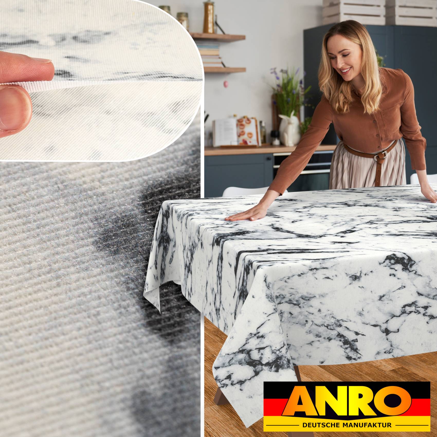 VIL2517_20 Tischdecke abwaschbar Stofftischdecke Gartentischdecke Textil Tischtuch Tafeldecke Meterware Marmor Schwarz