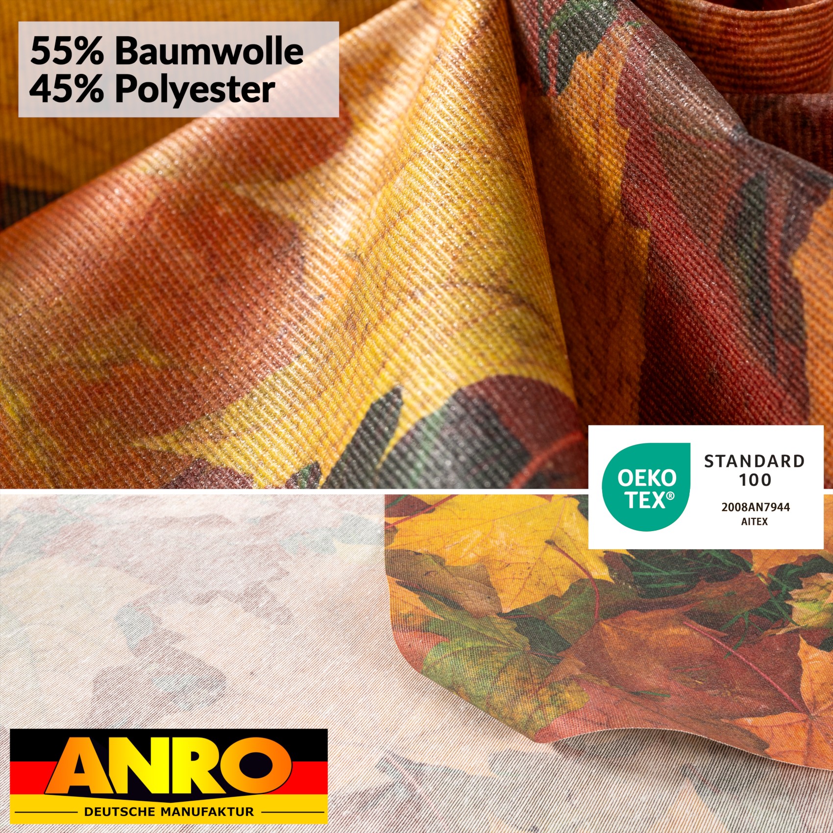 Tischdecke abwaschbar Stofftischdecke Gartentischdecke Textil Tischtuch Tafeldecke Meterware Herbst Ahorn