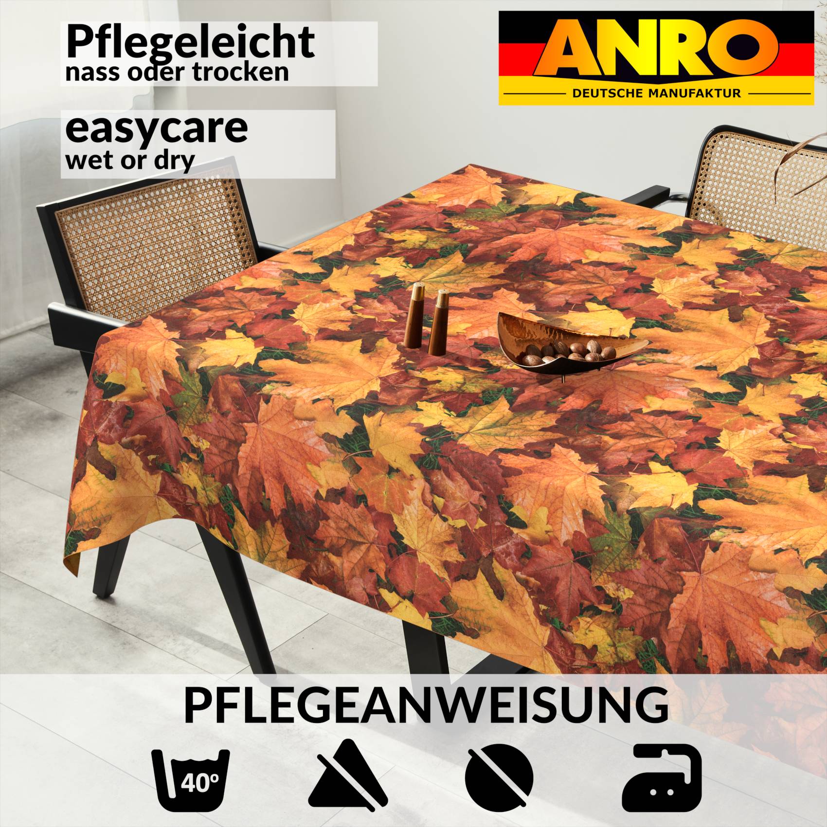 Tischdecke abwaschbar Stofftischdecke Gartentischdecke Textil Tischtuch Tafeldecke Meterware Herbst Ahorn