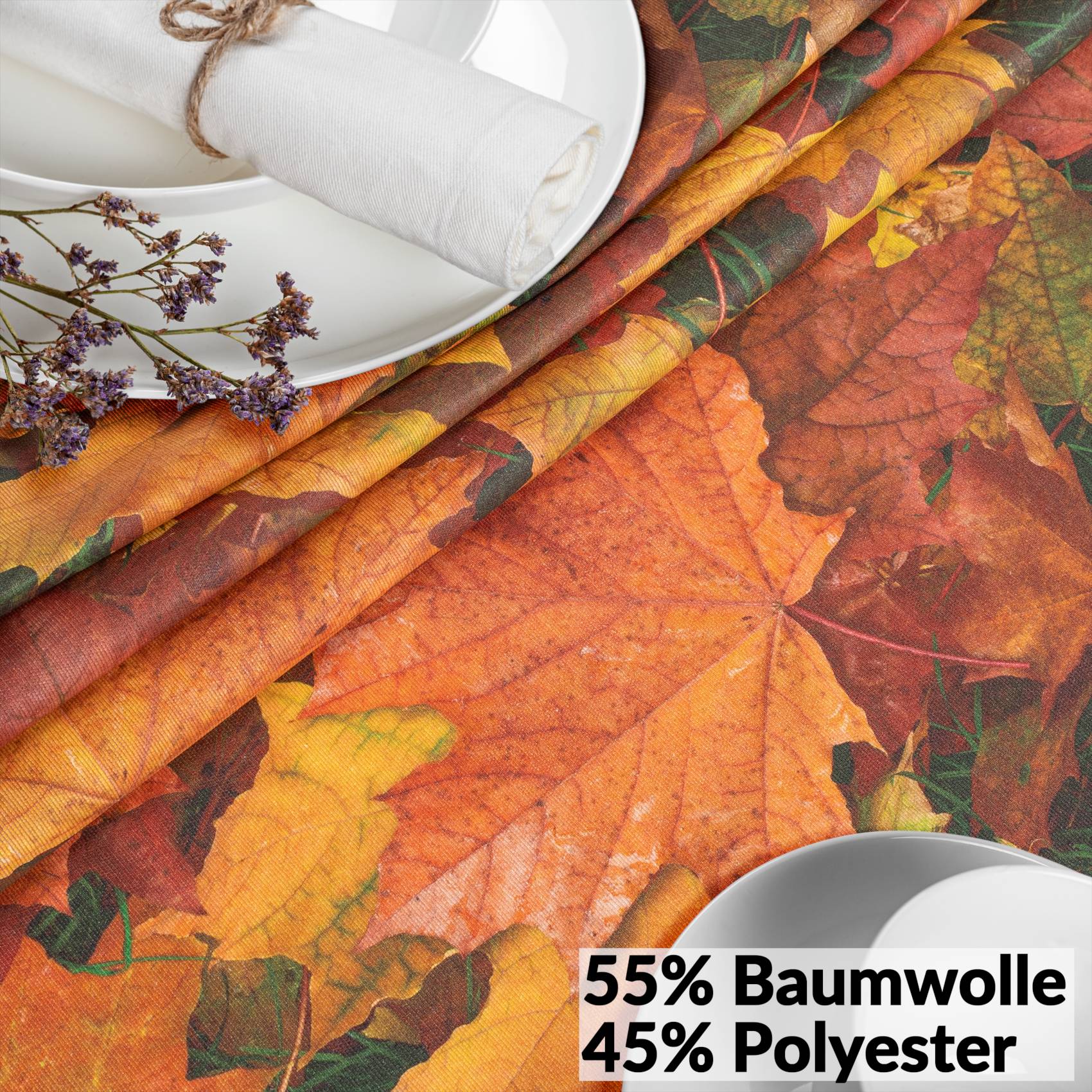 Tischdecke abwaschbar Stofftischdecke Gartentischdecke Textil Tischtuch Tafeldecke Meterware Herbst Ahorn
