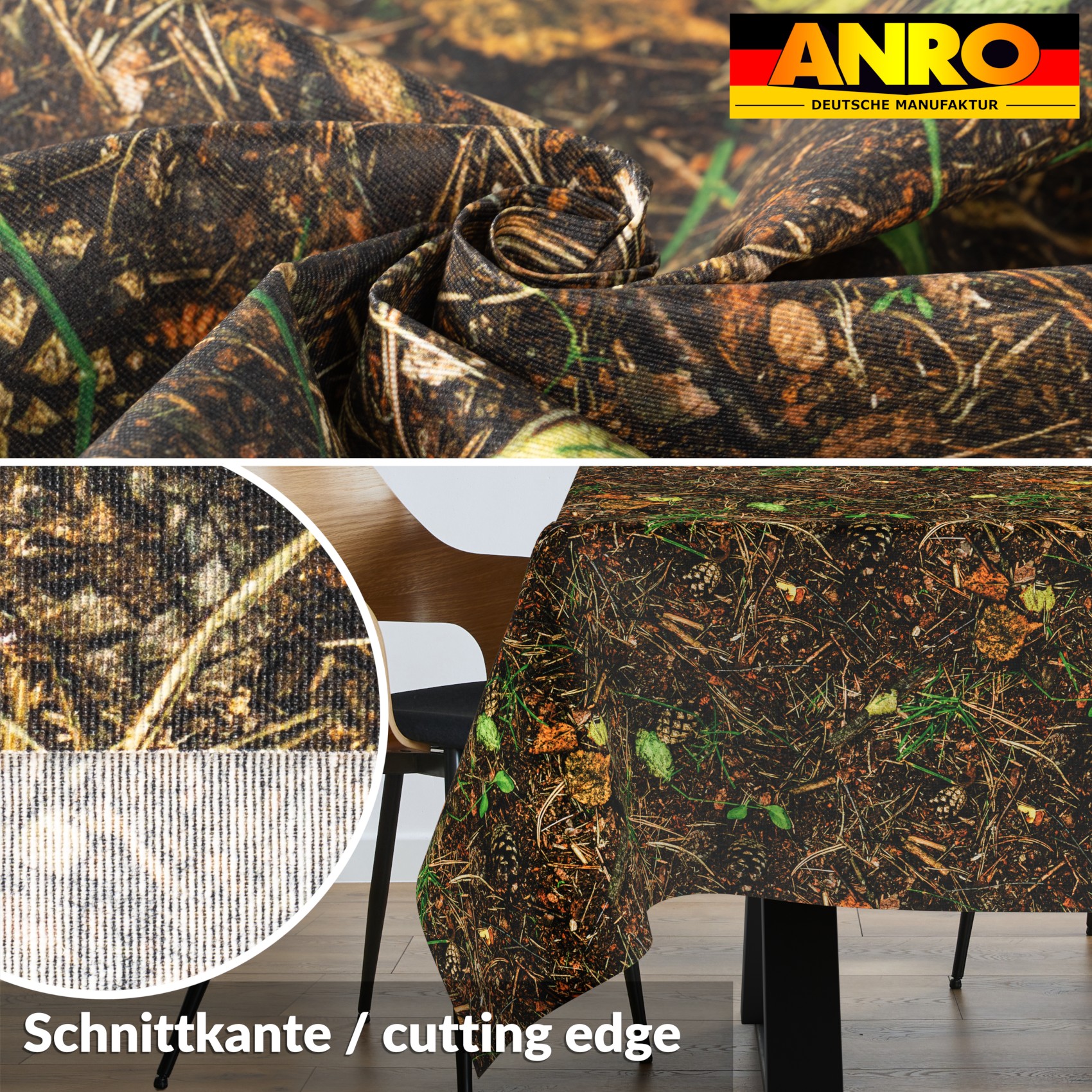 VIL2944_SQ_30 Tischdecke abwaschbar Stofftischdecke Gartentischdecke Textil Tischtuch Tafeldecke Meterware Waldboden