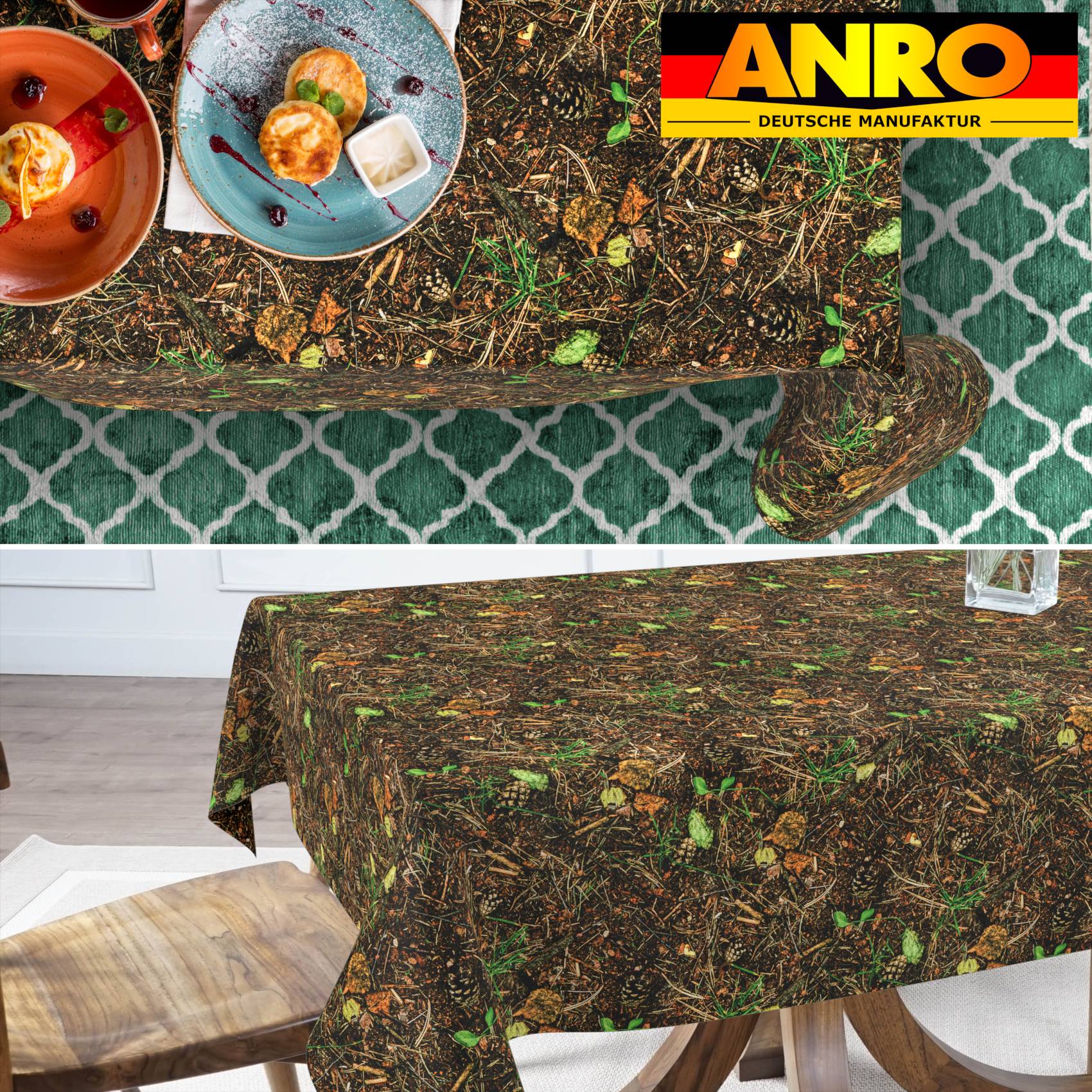 VIL2944_SQ_70 Tischdecke abwaschbar Stofftischdecke Gartentischdecke Textil Tischtuch Tafeldecke Meterware Waldboden