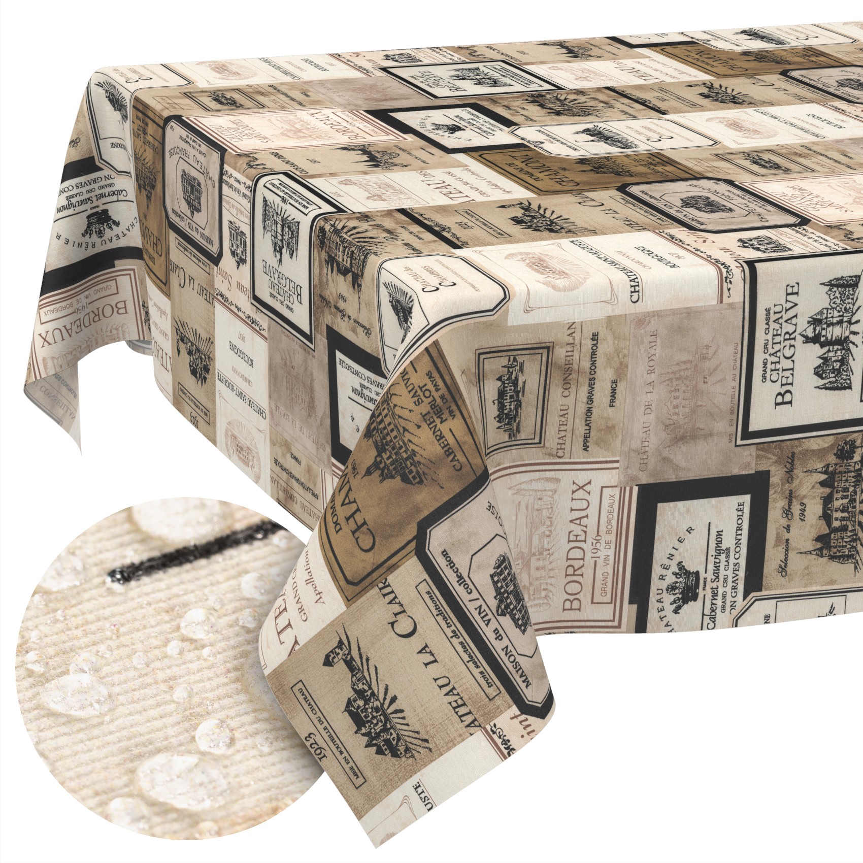 VIL1111_SQ_13B Tischdecke abwaschbar Stofftischdecke Gartentischdecke Textil Tischtuch Tafeldecke Meterware Wein