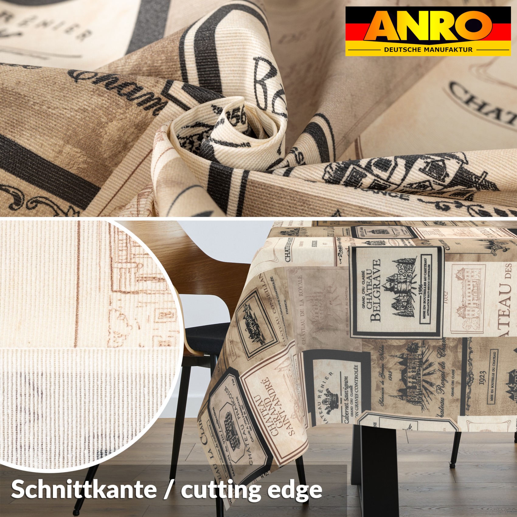 VIL1111_SQ_30 Tischdecke abwaschbar Stofftischdecke Gartentischdecke Textil Tischtuch Tafeldecke Meterware Wein