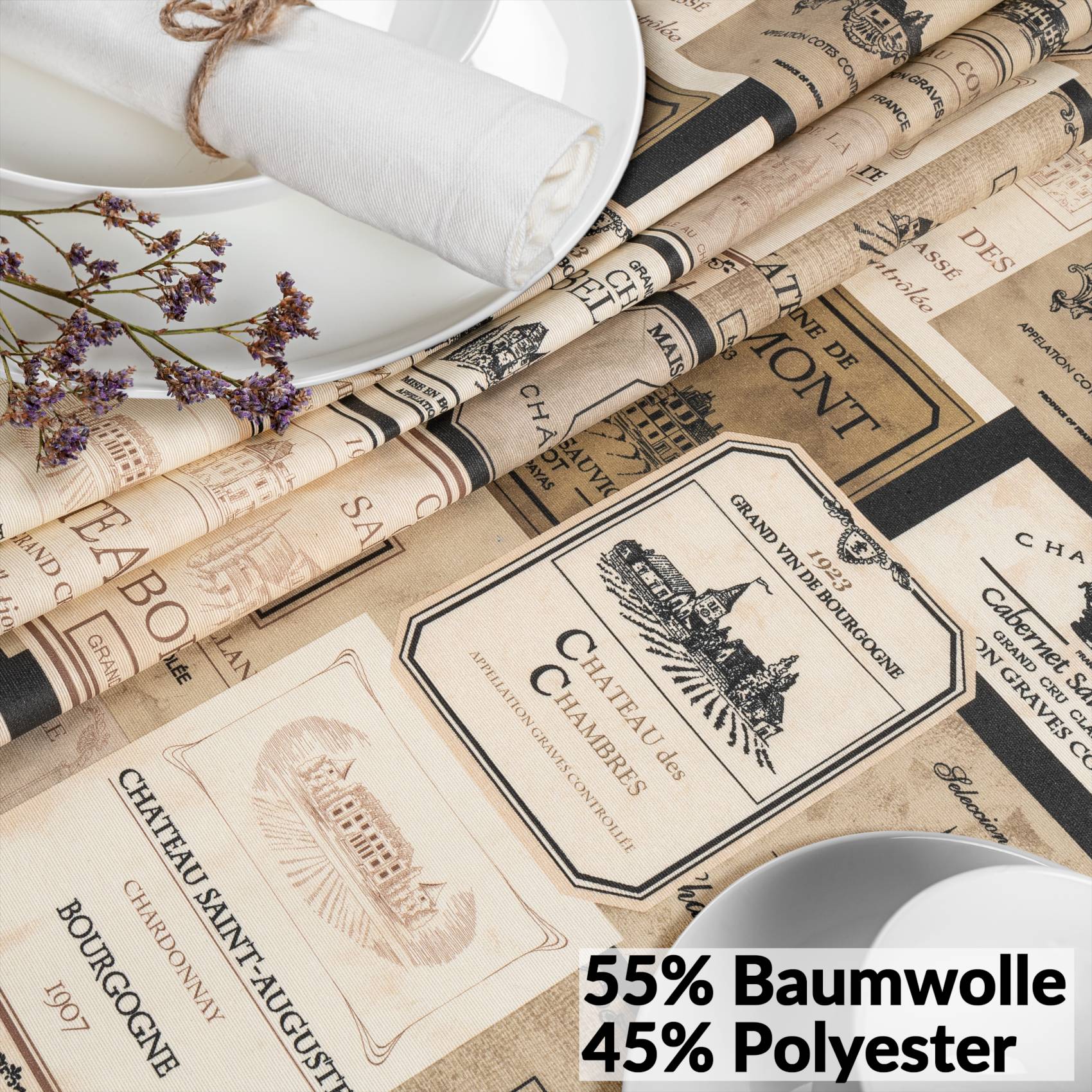 VIL1111_60 Tischdecke abwaschbar Stofftischdecke Gartentischdecke Textil Tischtuch Tafeldecke Meterware Wein