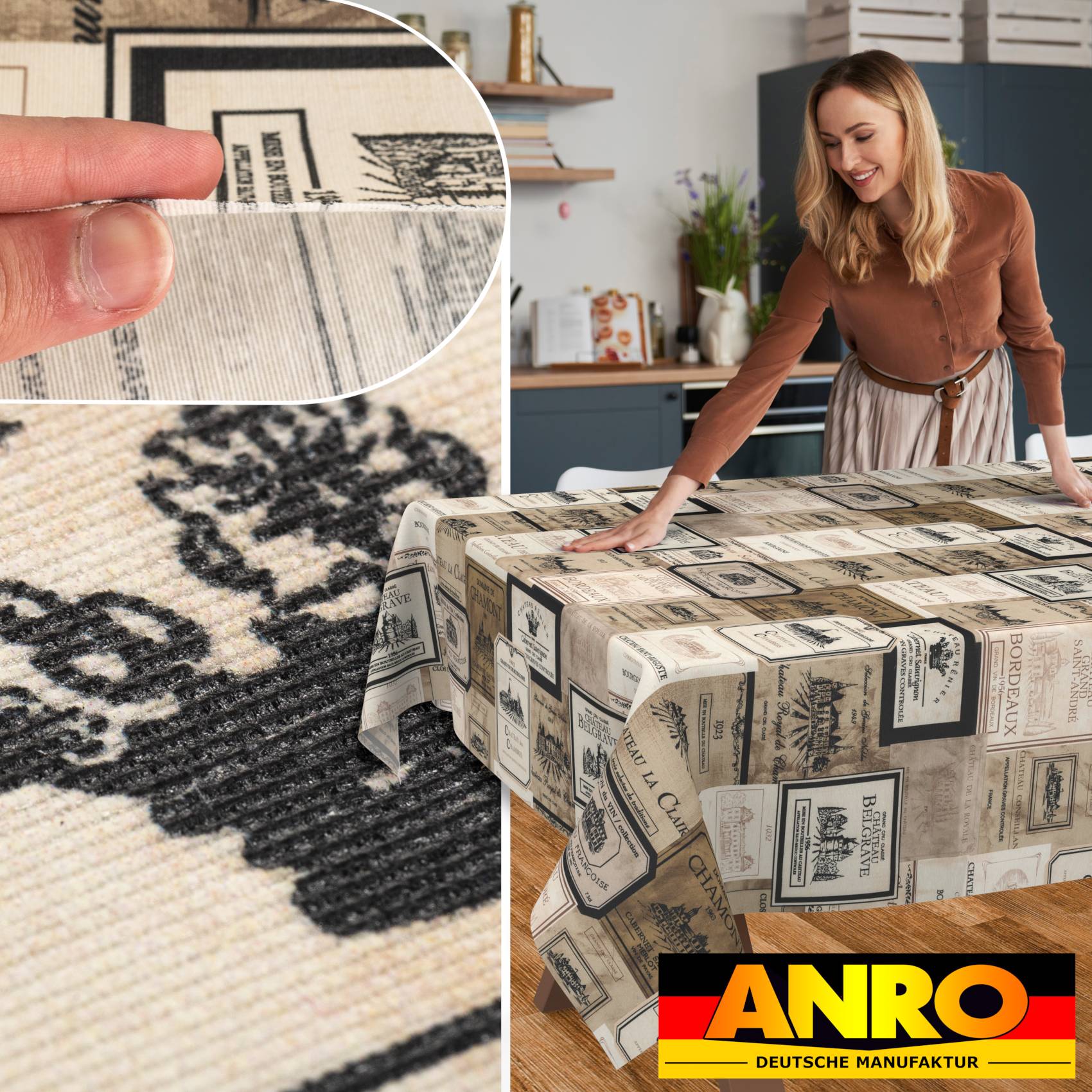 VIL1111_20 Tischdecke abwaschbar Stofftischdecke Gartentischdecke Textil Tischtuch Tafeldecke Meterware Wein