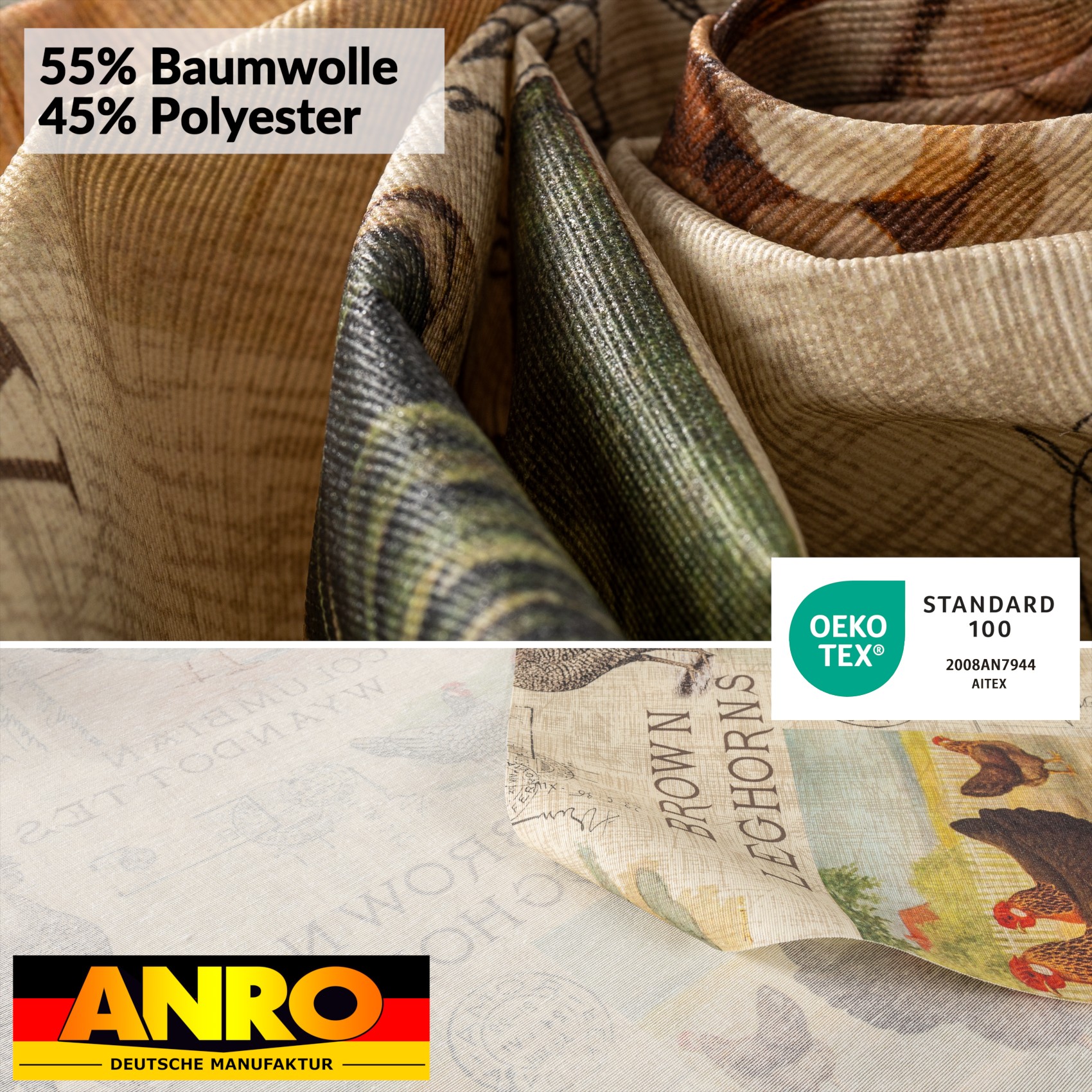 Tischdecke abwaschbar Stofftischdecke Gartentischdecke Textil Tischtuch Tafeldecke Meterware Bauernhof