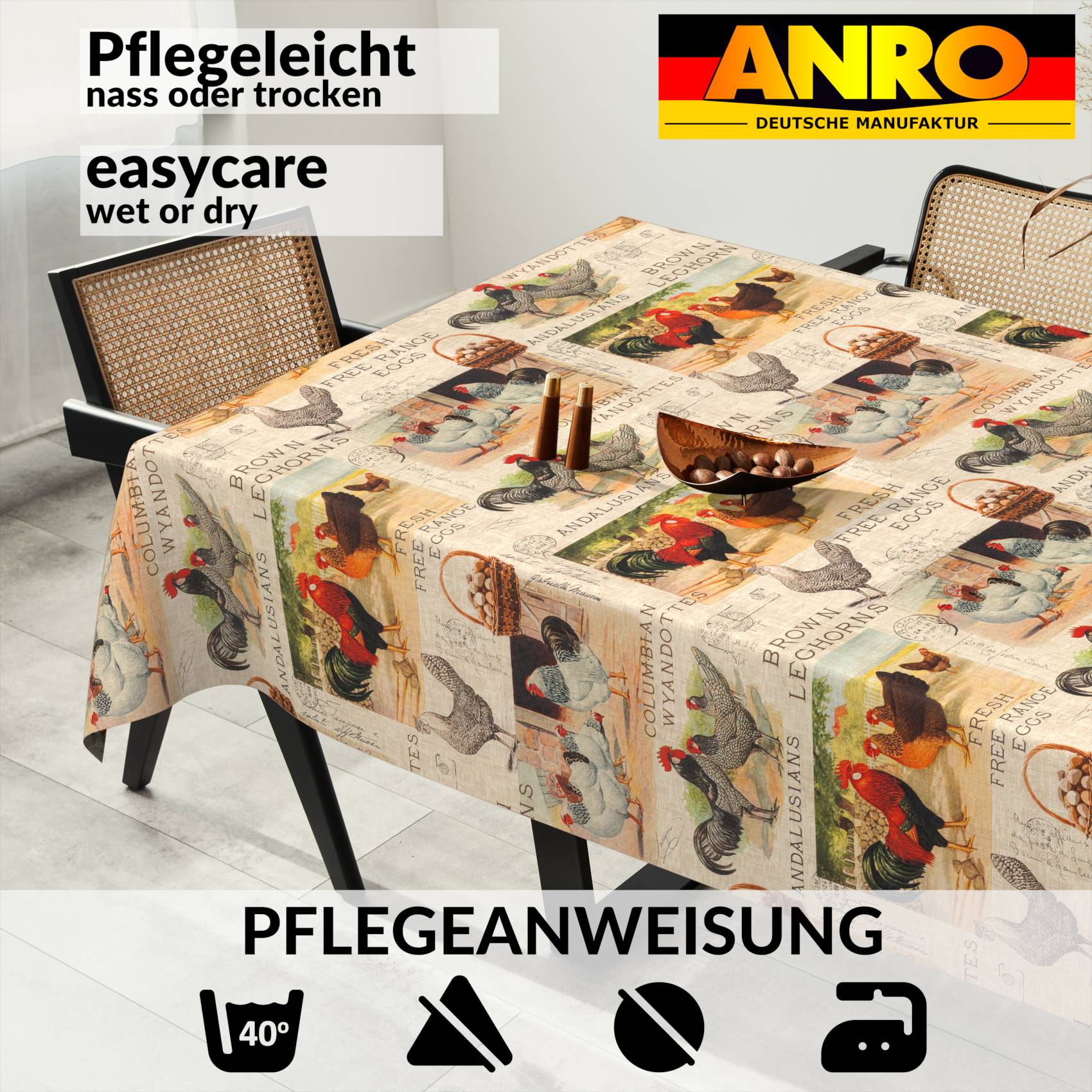 Tischdecke abwaschbar Stofftischdecke Gartentischdecke Textil Tischtuch Tafeldecke Meterware Bauernhof