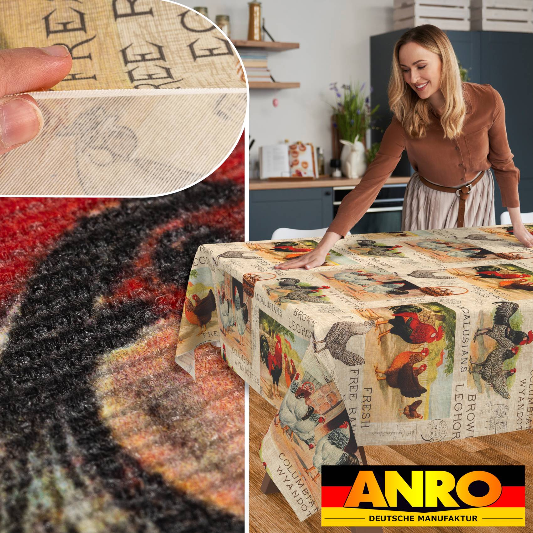 Tischdecke abwaschbar Stofftischdecke Gartentischdecke Textil Tischtuch Tafeldecke Meterware Bauernhof