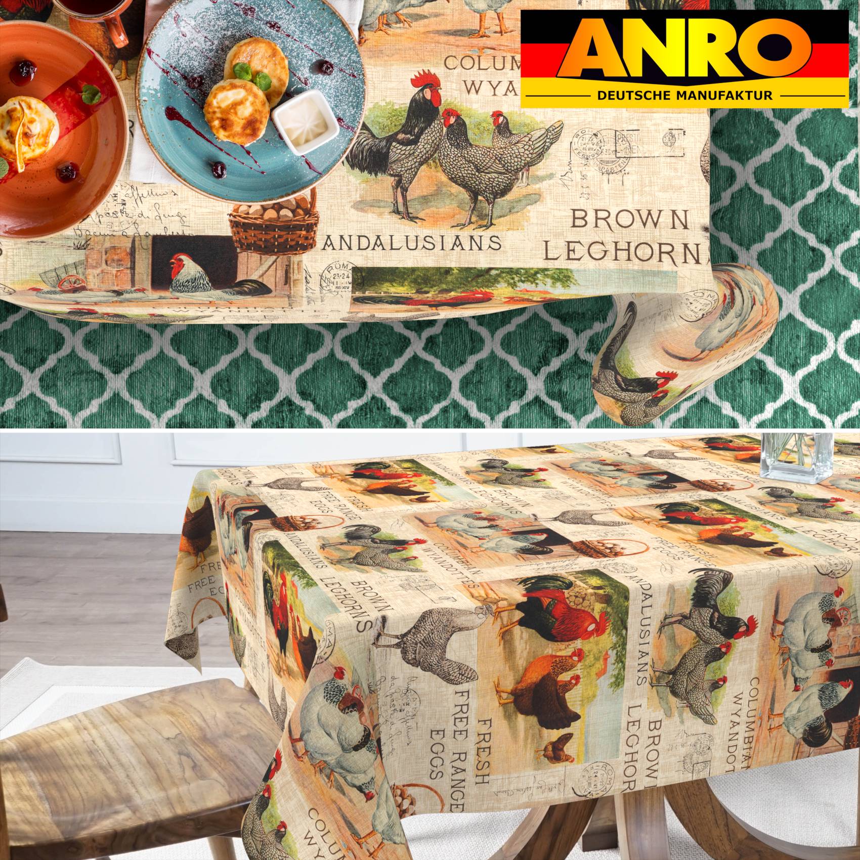 Tischdecke abwaschbar Stofftischdecke Gartentischdecke Textil Tischtuch Tafeldecke Meterware Bauernhof