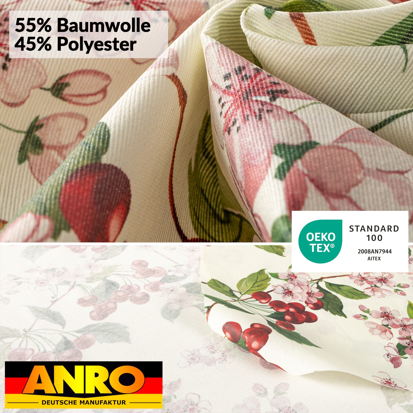 Tischdecke abwaschbar Stofftischdecke Gartentischdecke Textil Tischtuch Tafeldecke Meterware Kirsche