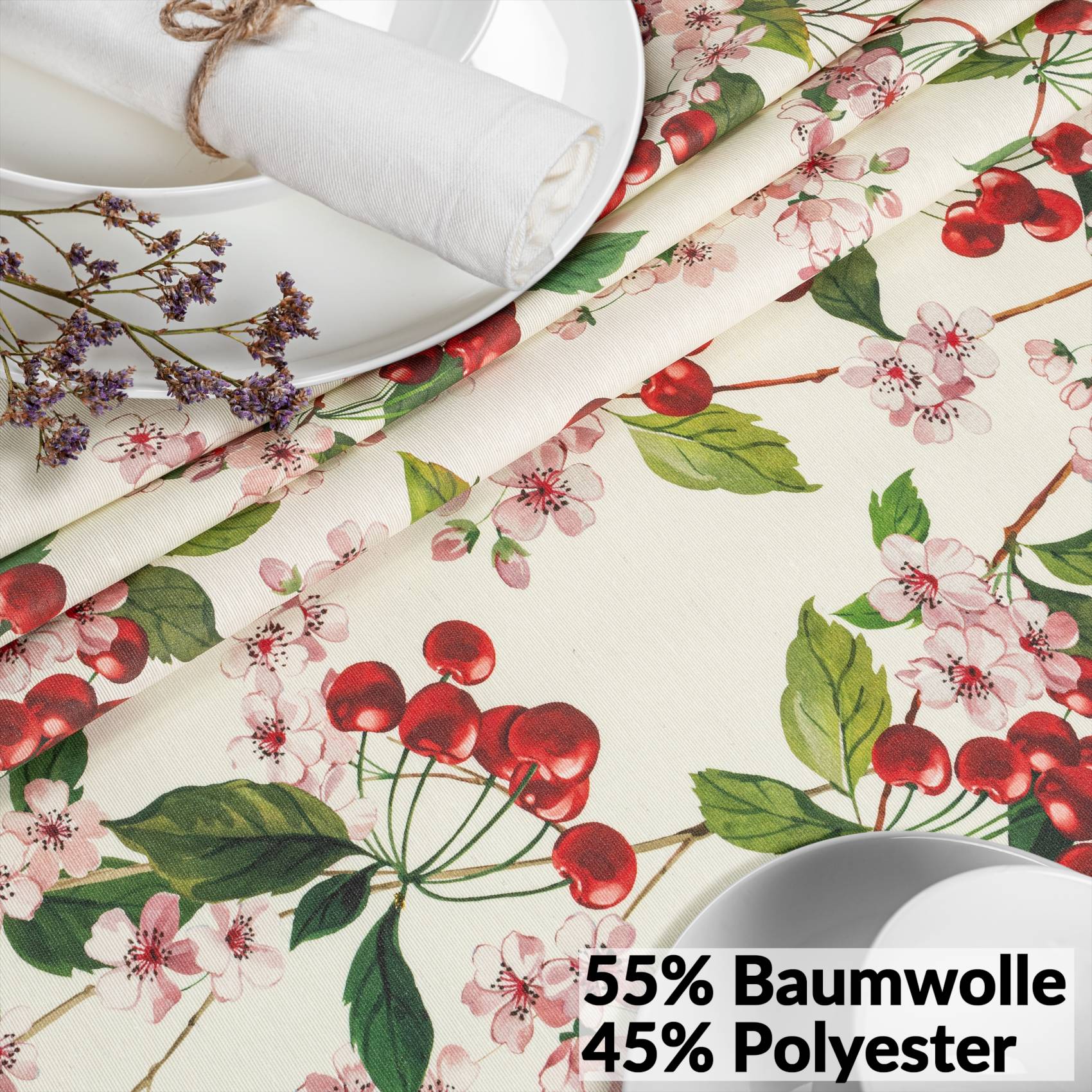 Tischdecke abwaschbar Stofftischdecke Gartentischdecke Textil Tischtuch Tafeldecke Meterware Kirsche