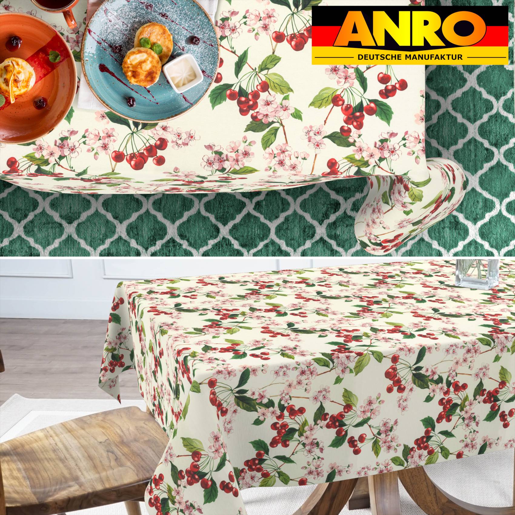 Tischdecke abwaschbar Stofftischdecke Gartentischdecke Textil Tischtuch Tafeldecke Meterware Kirsche