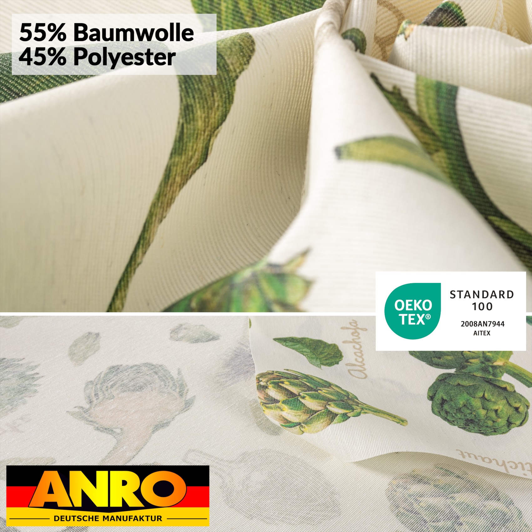 VIL3009_SQ_50 Tischdecke abwaschbar Stofftischdecke Gartentischdecke Textil Tischtuch Tafeldecke Meterware Artischocke