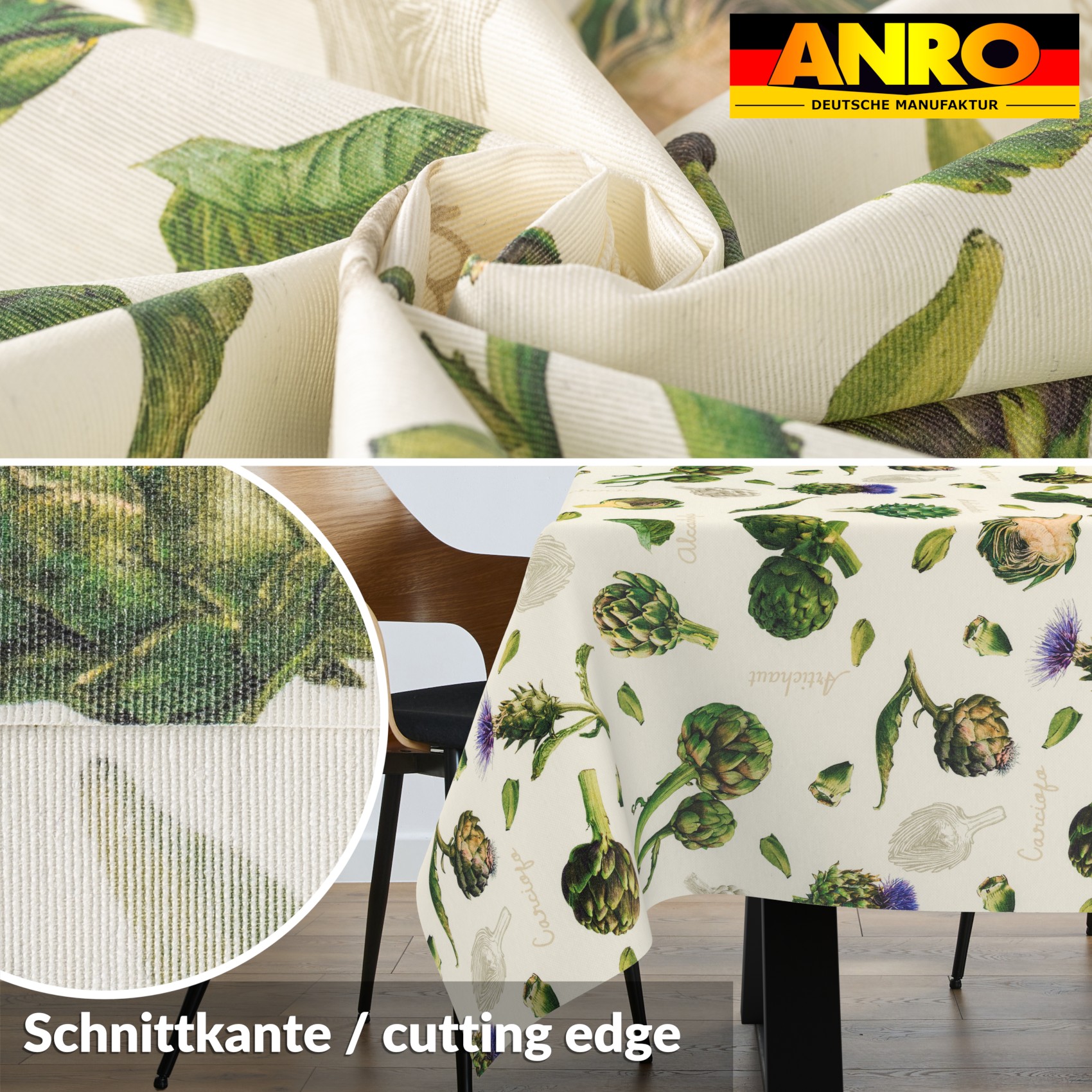 VIL3009_SQ_30 Tischdecke abwaschbar Stofftischdecke Gartentischdecke Textil Tischtuch Tafeldecke Meterware Artischocke