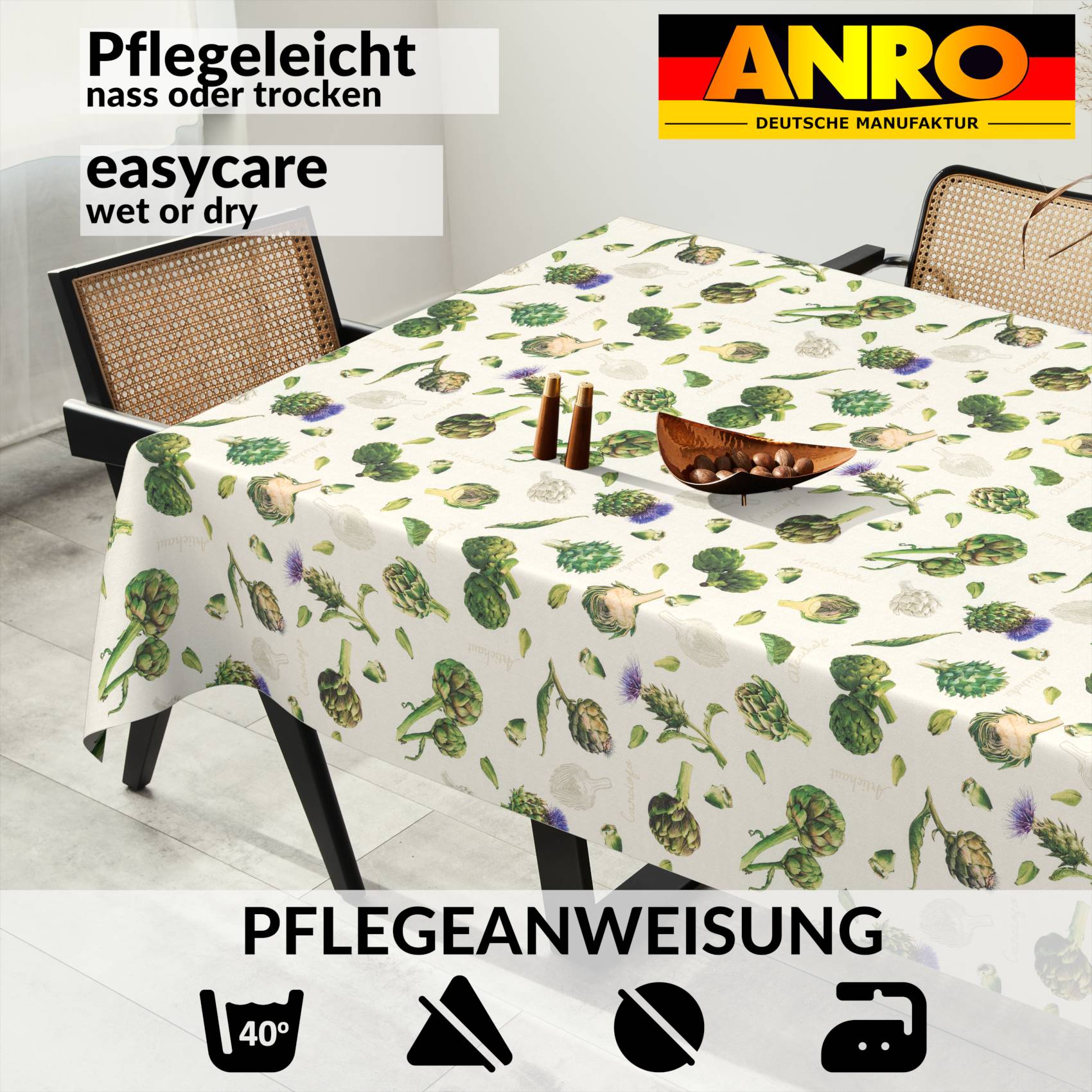VIL3009_SQ_91 Tischdecke abwaschbar Stofftischdecke Gartentischdecke Textil Tischtuch Tafeldecke Meterware Artischocke