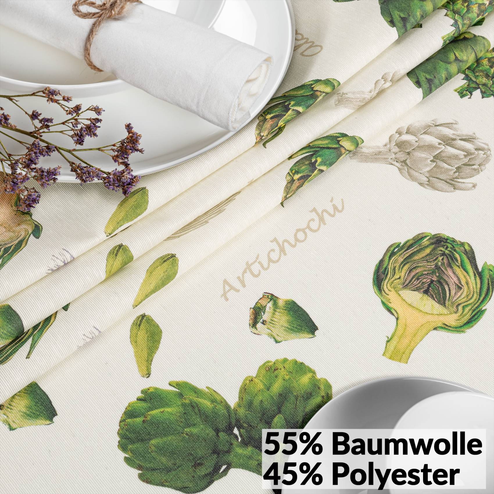 VIL3009_60 Tischdecke abwaschbar Stofftischdecke Gartentischdecke Textil Tischtuch Tafeldecke Meterware Artischocke