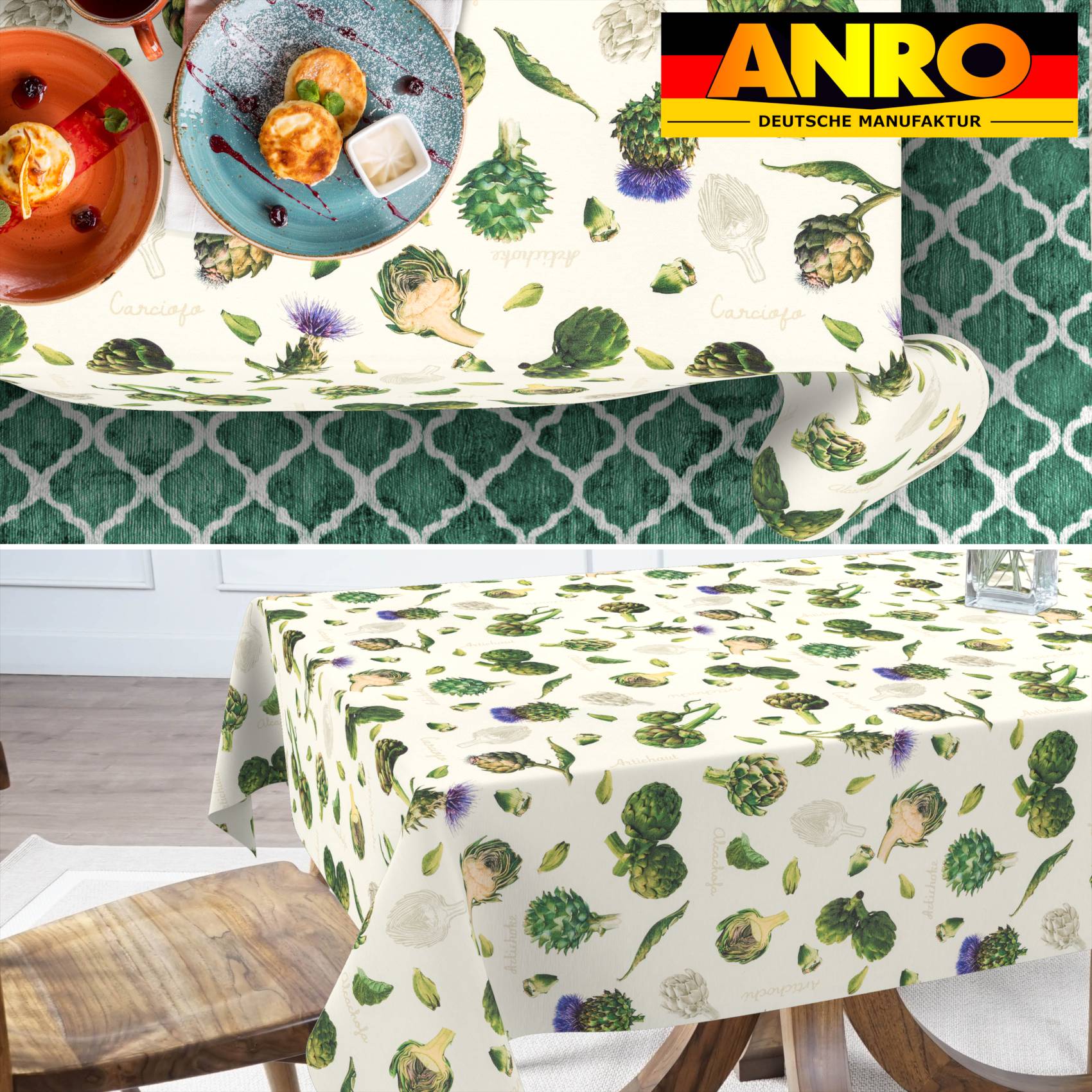 VIL3009_SQ_70 Tischdecke abwaschbar Stofftischdecke Gartentischdecke Textil Tischtuch Tafeldecke Meterware Artischocke