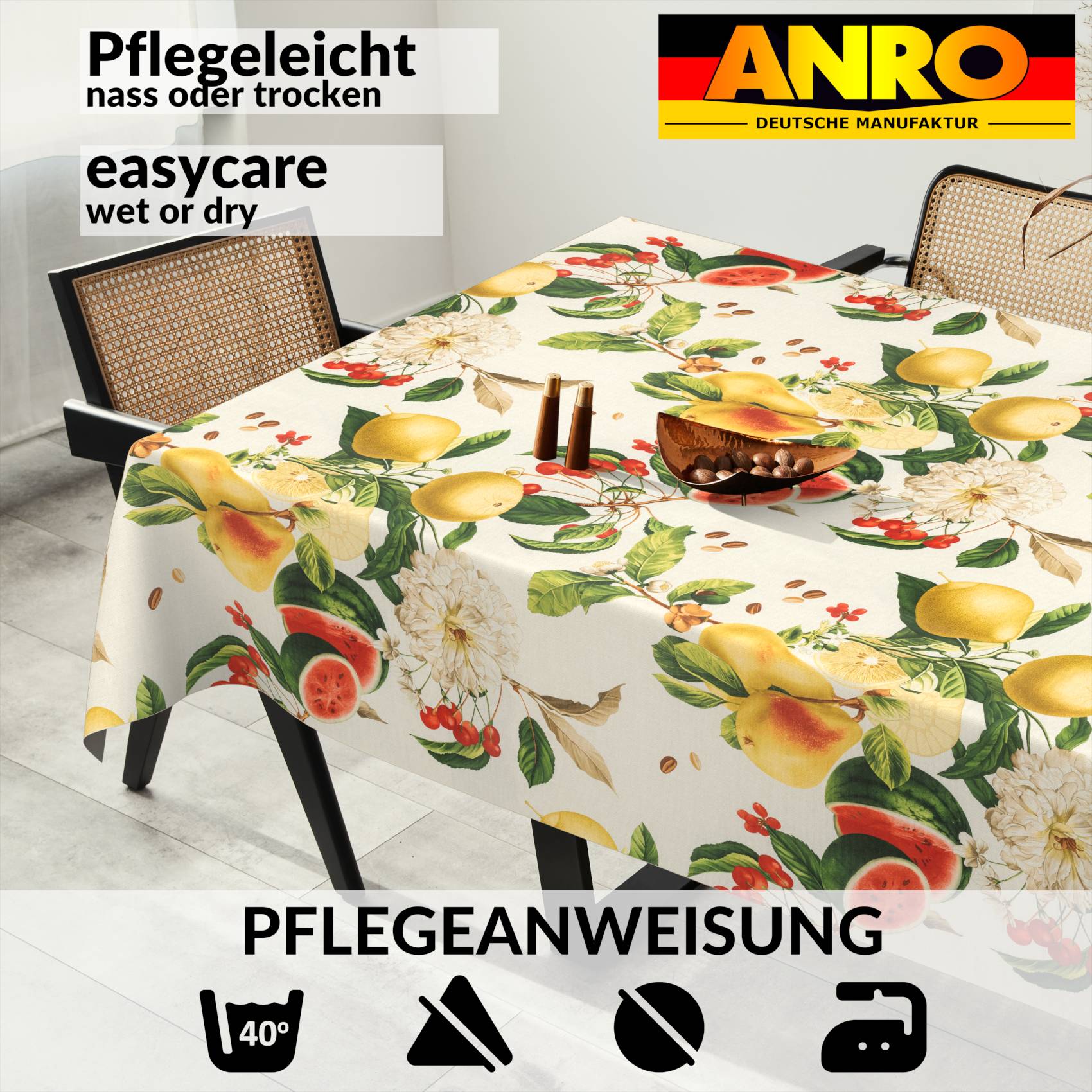 VIL0022_SQ_91 Tischdecke abwaschbar Stofftischdecke Gartentischdecke Textil Tischtuch Tafeldecke Meterware Sandias