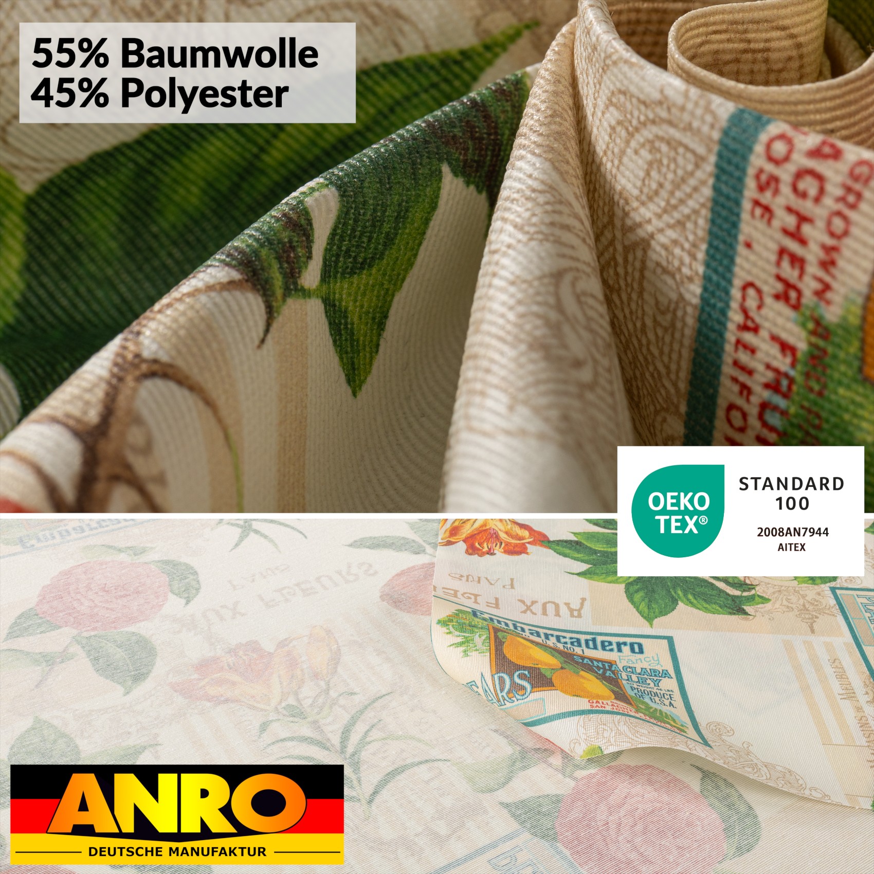 VIL2326_SQ_50 Tischdecke abwaschbar Stofftischdecke Gartentischdecke Textil Tischtuch Tafeldecke Meterware Retro