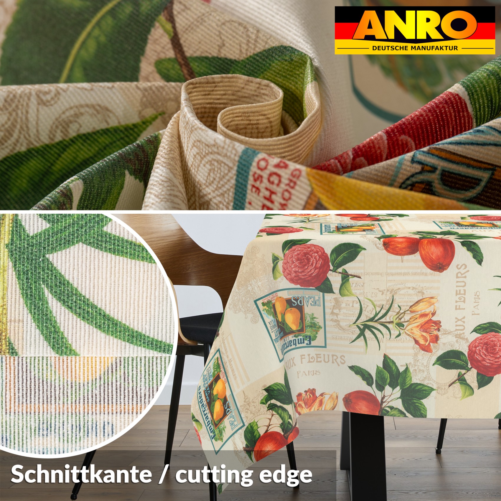VIL2326_SQ_30 Tischdecke abwaschbar Stofftischdecke Gartentischdecke Textil Tischtuch Tafeldecke Meterware Retro