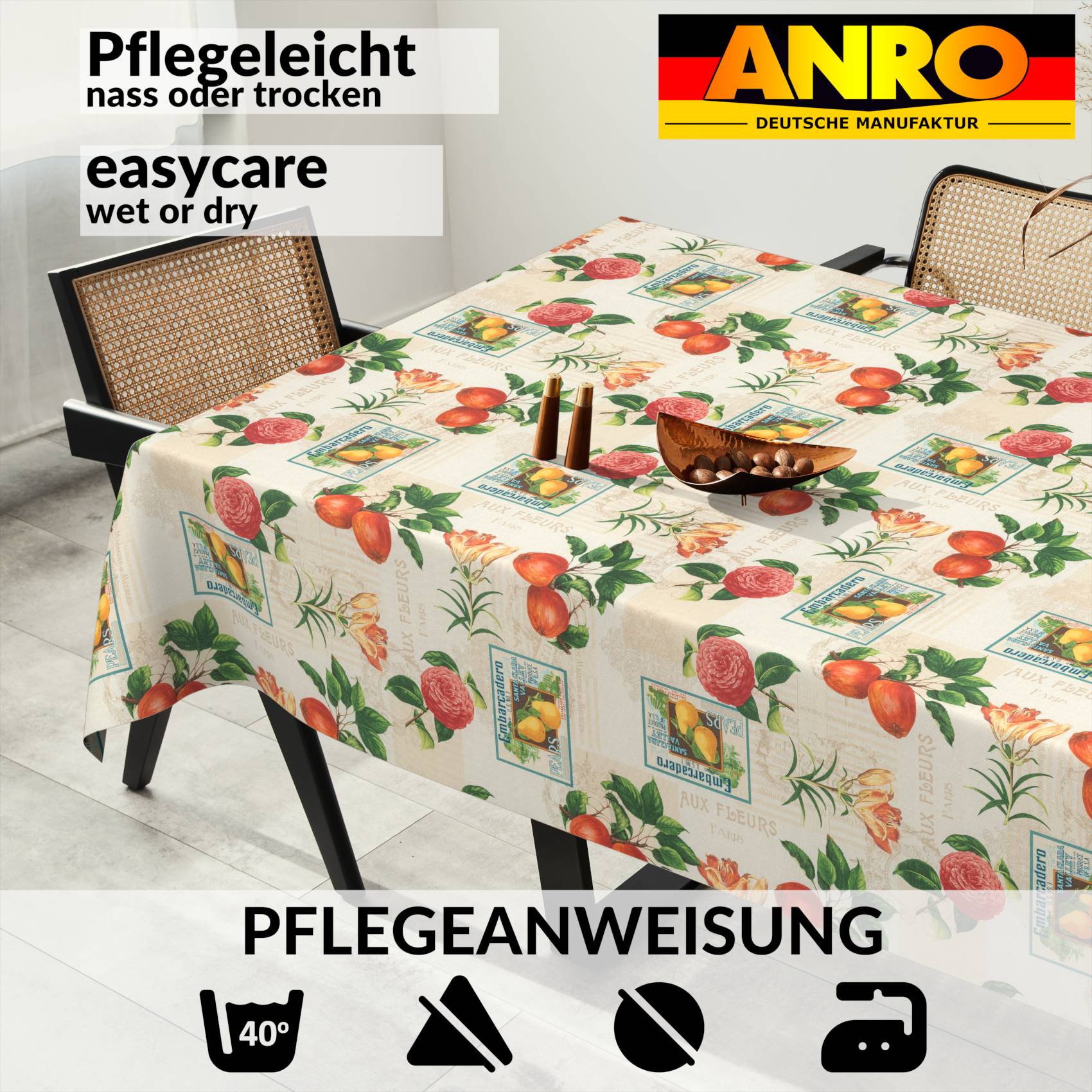 VIL2326_SQ_91 Tischdecke abwaschbar Stofftischdecke Gartentischdecke Textil Tischtuch Tafeldecke Meterware Retro