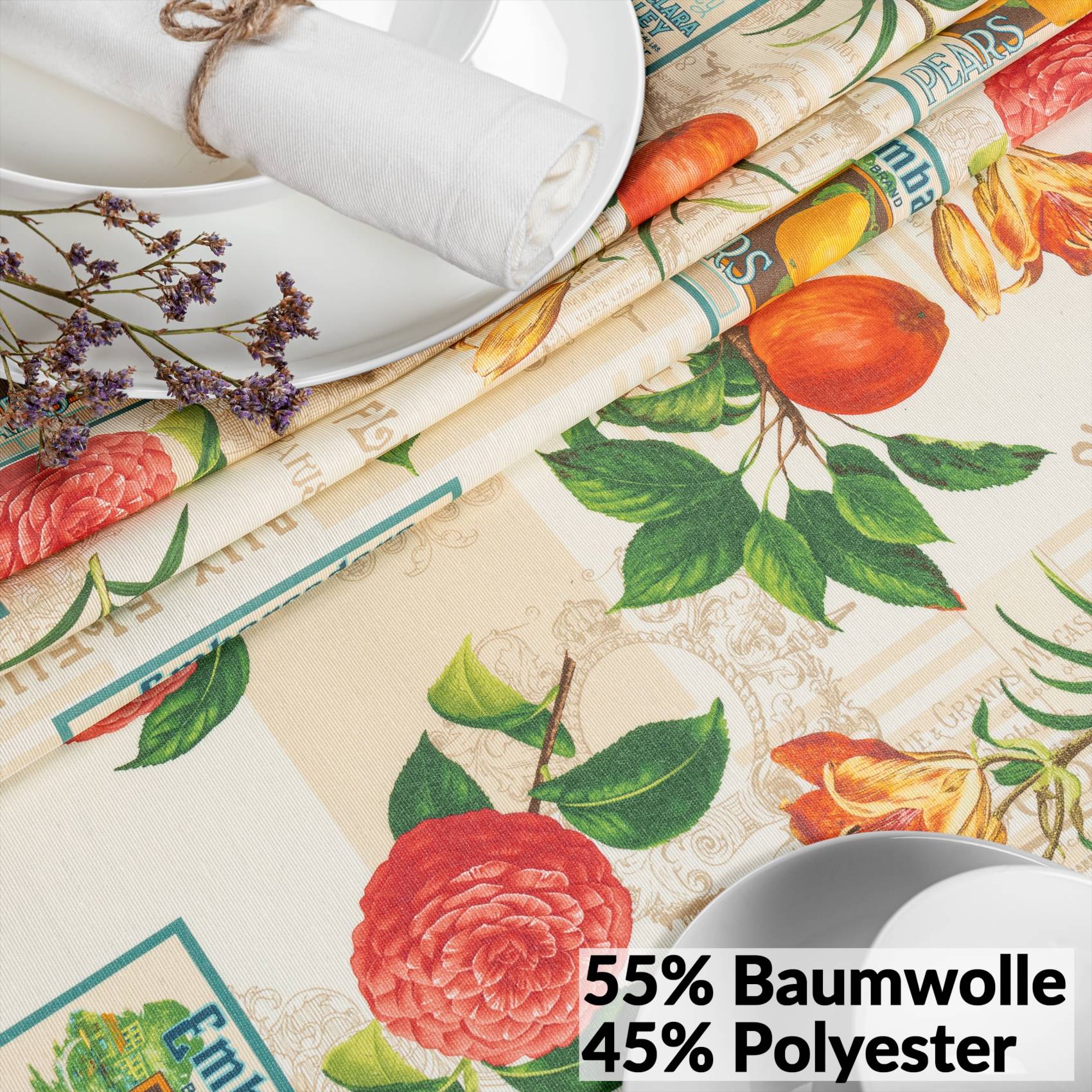 VIL2326_60 Tischdecke abwaschbar Stofftischdecke Gartentischdecke Textil Tischtuch Tafeldecke Meterware Retro