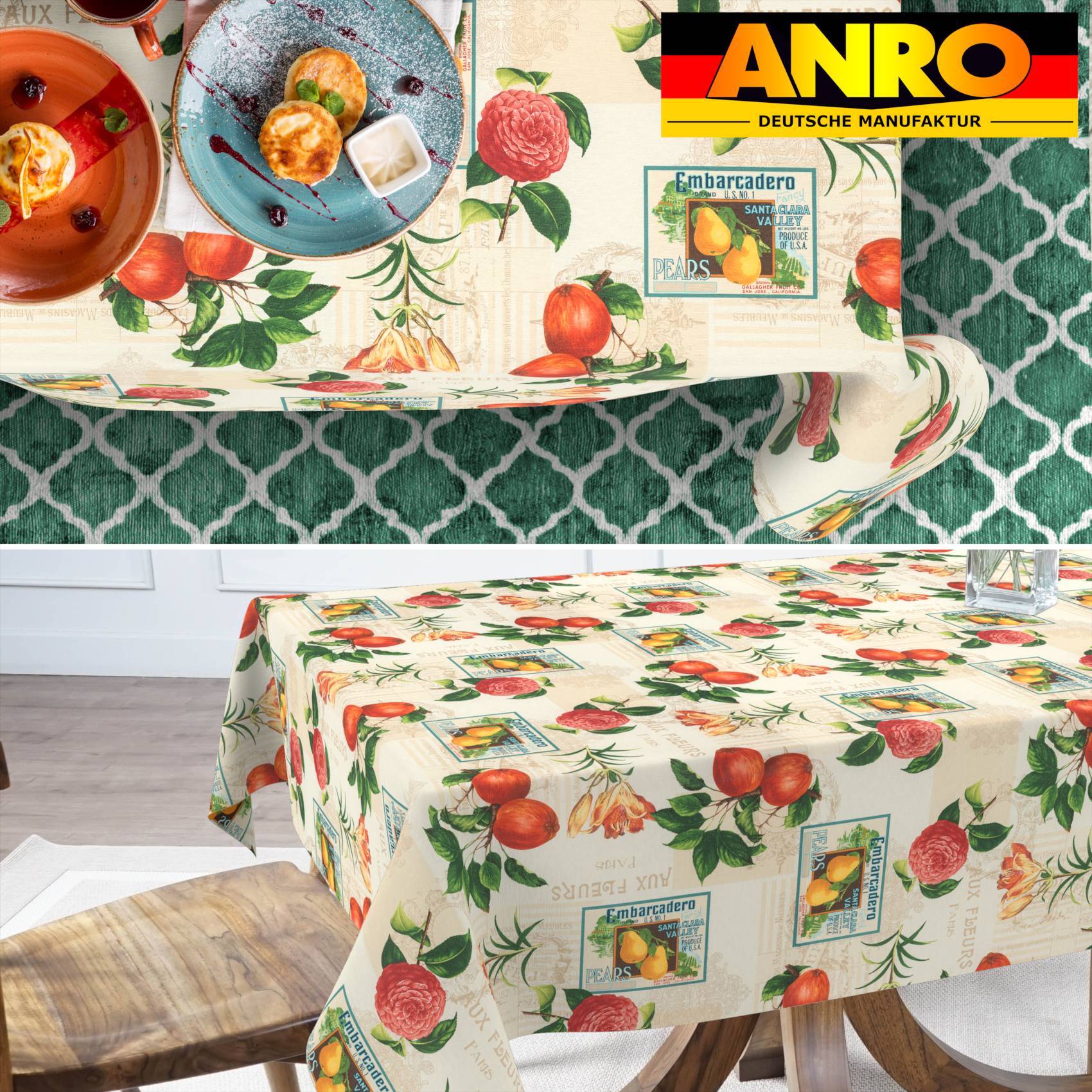 VIL2326_SQ_70 Tischdecke abwaschbar Stofftischdecke Gartentischdecke Textil Tischtuch Tafeldecke Meterware Retro