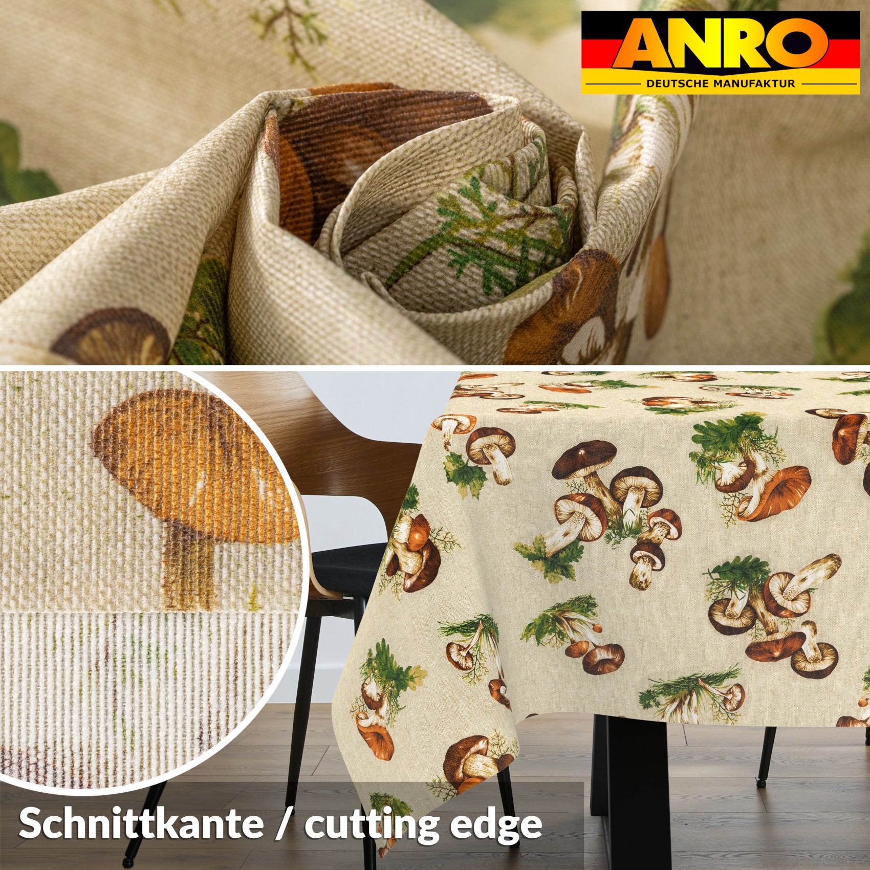 VIL2980_SQ_30 Tischdecke abwaschbar Stofftischdecke Gartentischdecke Textil Tischtuch Tafeldecke Meterware Pilze