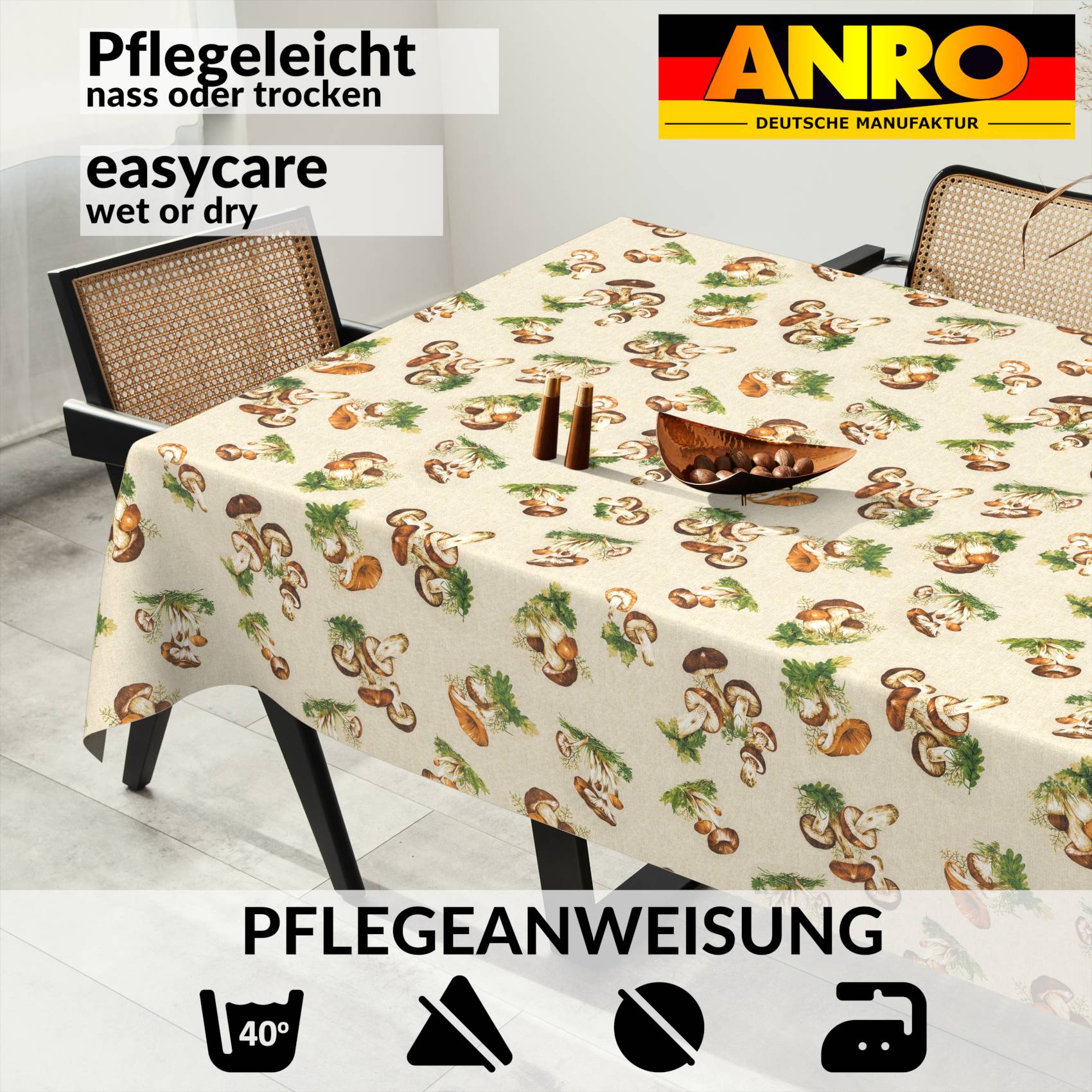VIL2980_SQ_91 Tischdecke abwaschbar Stofftischdecke Gartentischdecke Textil Tischtuch Tafeldecke Meterware Pilze