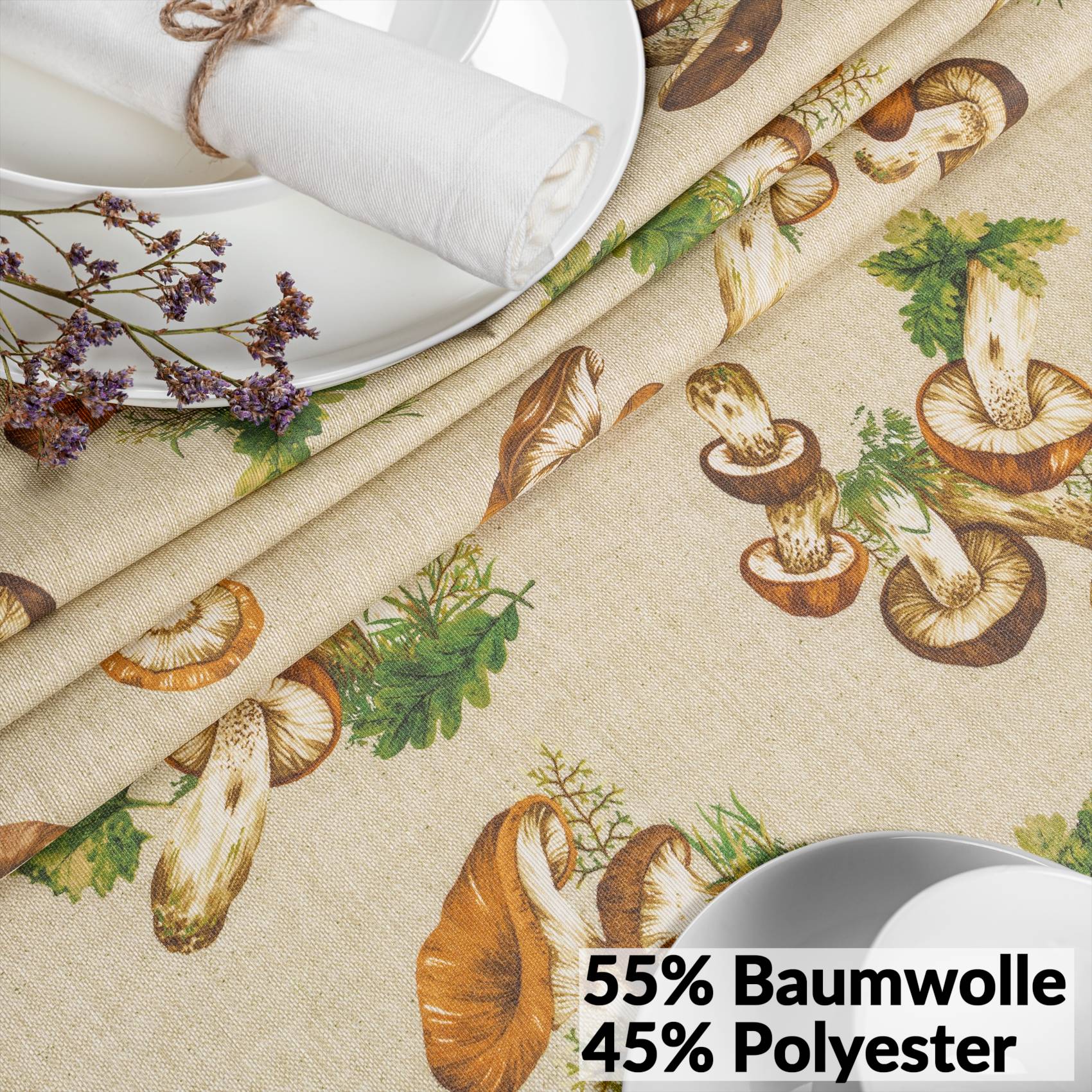 VIL2980_60 Tischdecke abwaschbar Stofftischdecke Gartentischdecke Textil Tischtuch Tafeldecke Meterware Pilze