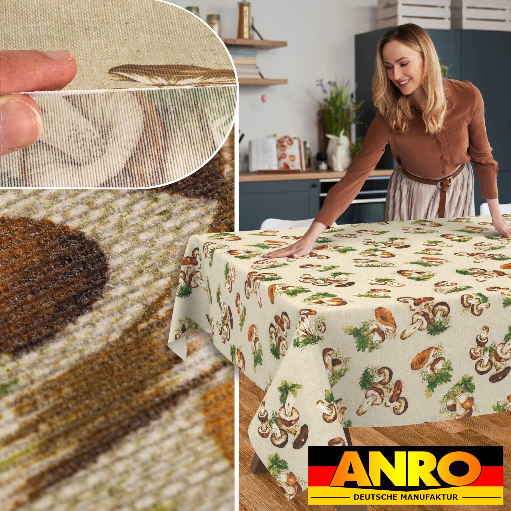 VIL2980_20 Tischdecke abwaschbar Stofftischdecke Gartentischdecke Textil Tischtuch Tafeldecke Meterware Pilze