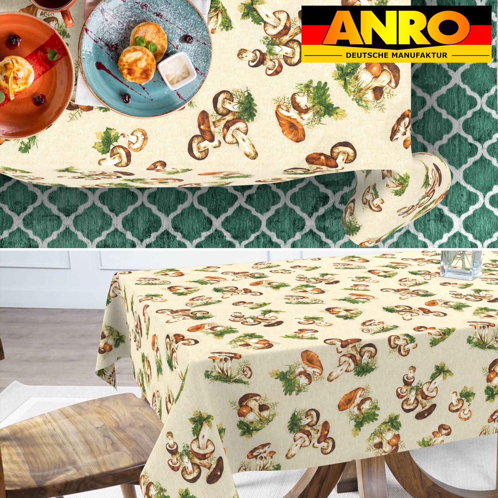 VIL2980_SQ_70 Tischdecke abwaschbar Stofftischdecke Gartentischdecke Textil Tischtuch Tafeldecke Meterware Pilze